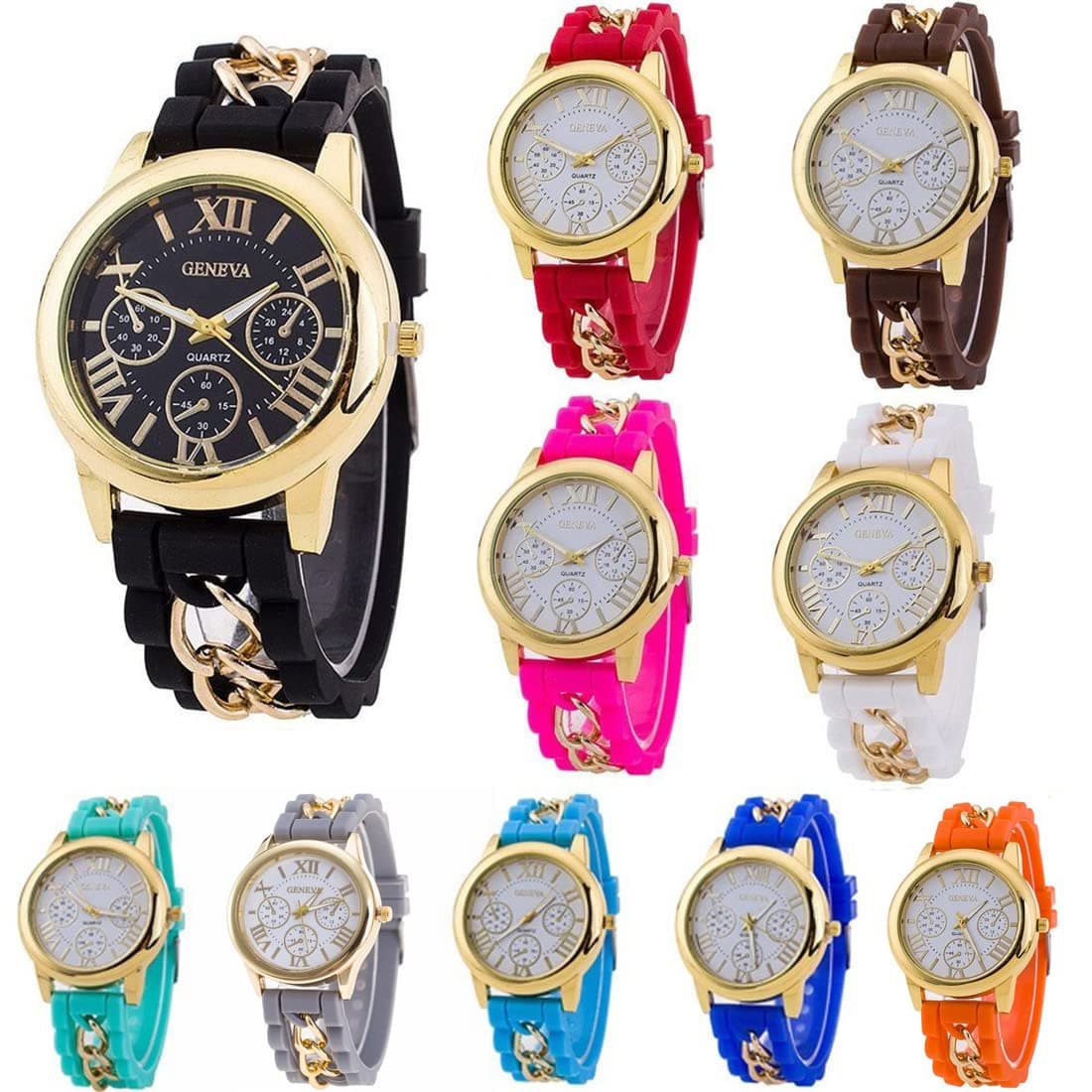CdyBox Women Men Kids Silicone Band Wholesale 10 Assorted Geneva Quartz Watches Jelly Gel Bracelet