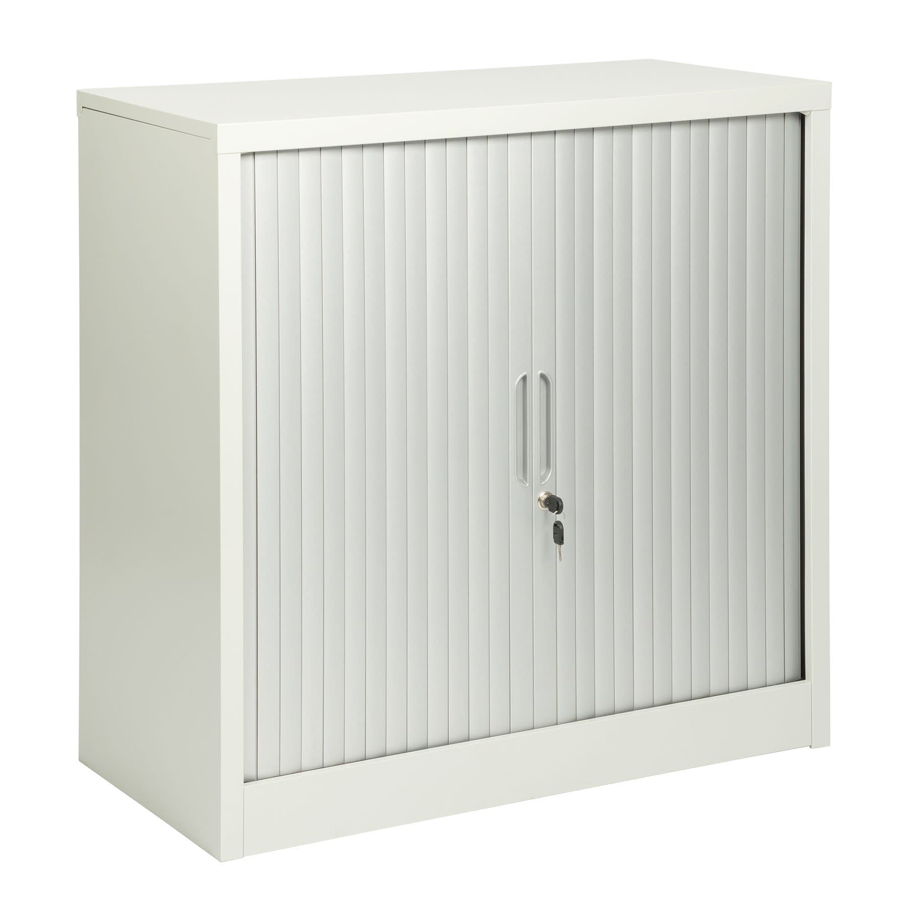 MMT Furniture Designs Grey Steel 2 Door Slide Openig Tambour Cabinet, 900mm tall