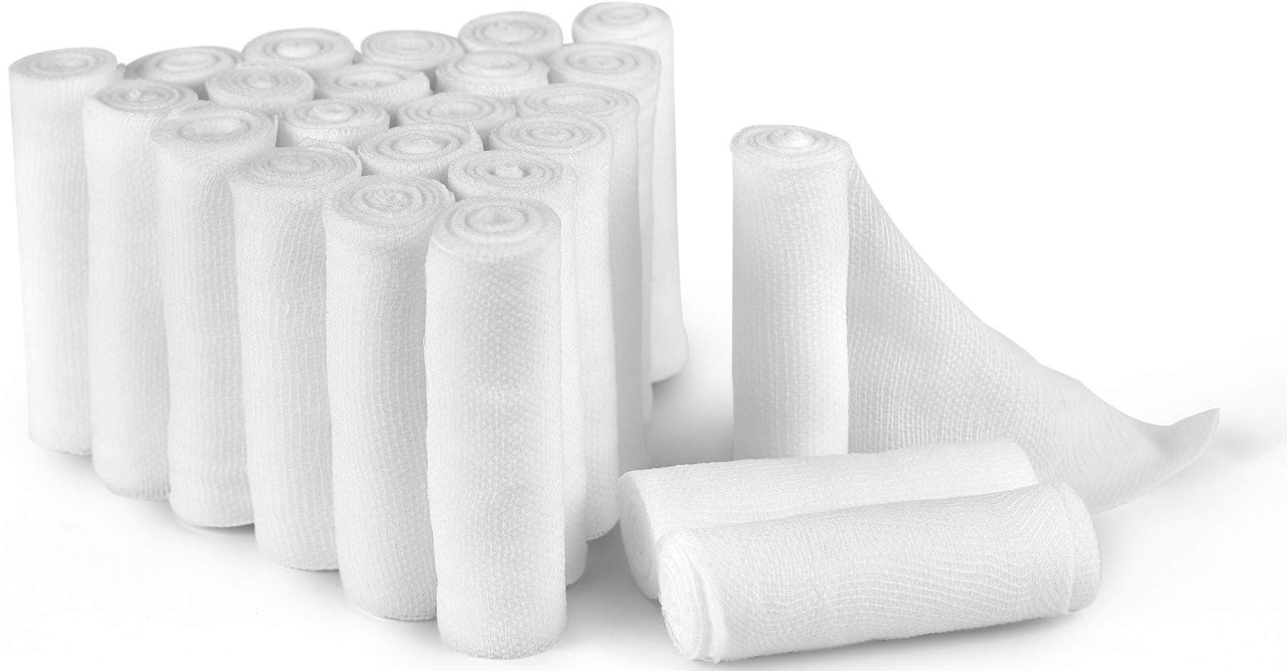 D&H Medical Pack of 24 Gauze Bandage Roll 2 Inches x 4.1 Yards with Tape - Medical Gauze Wrap for Wounds Care - Easy to Use Cotton Gauze Rolls for Hand Wrap Dressing Ankles & Knees