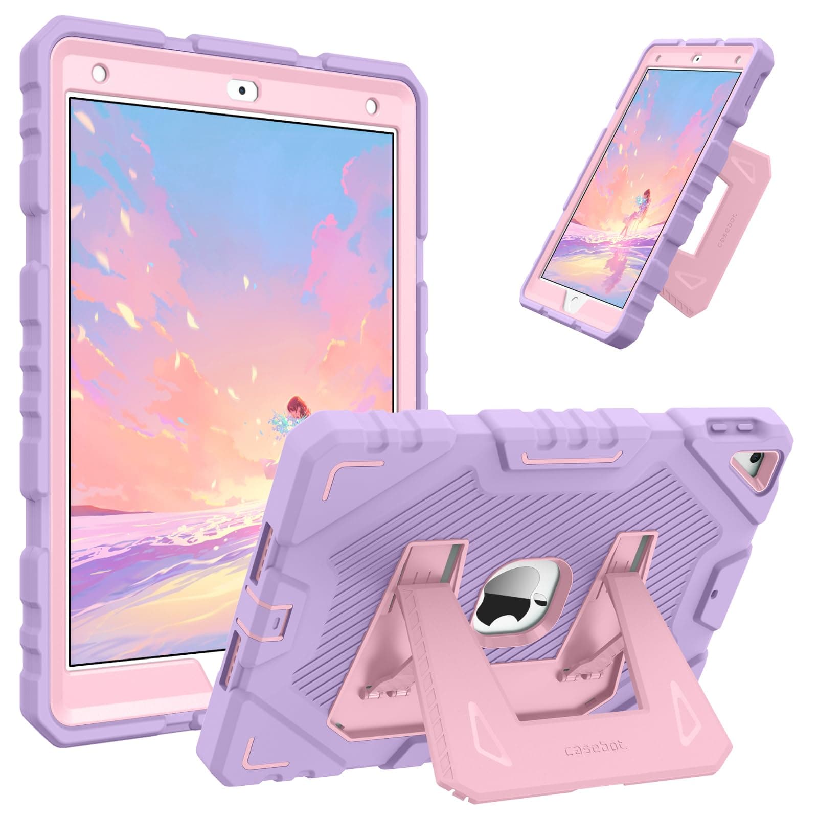 Case for iPad 9th Generation (2021) / 8th Generation (2020) / 7th Gen (2019) 10.2 Inch, Fully-Body Rugged Heavy Duty Shockproof Protective Case with Built-in Kickstand for Kids, Purple
