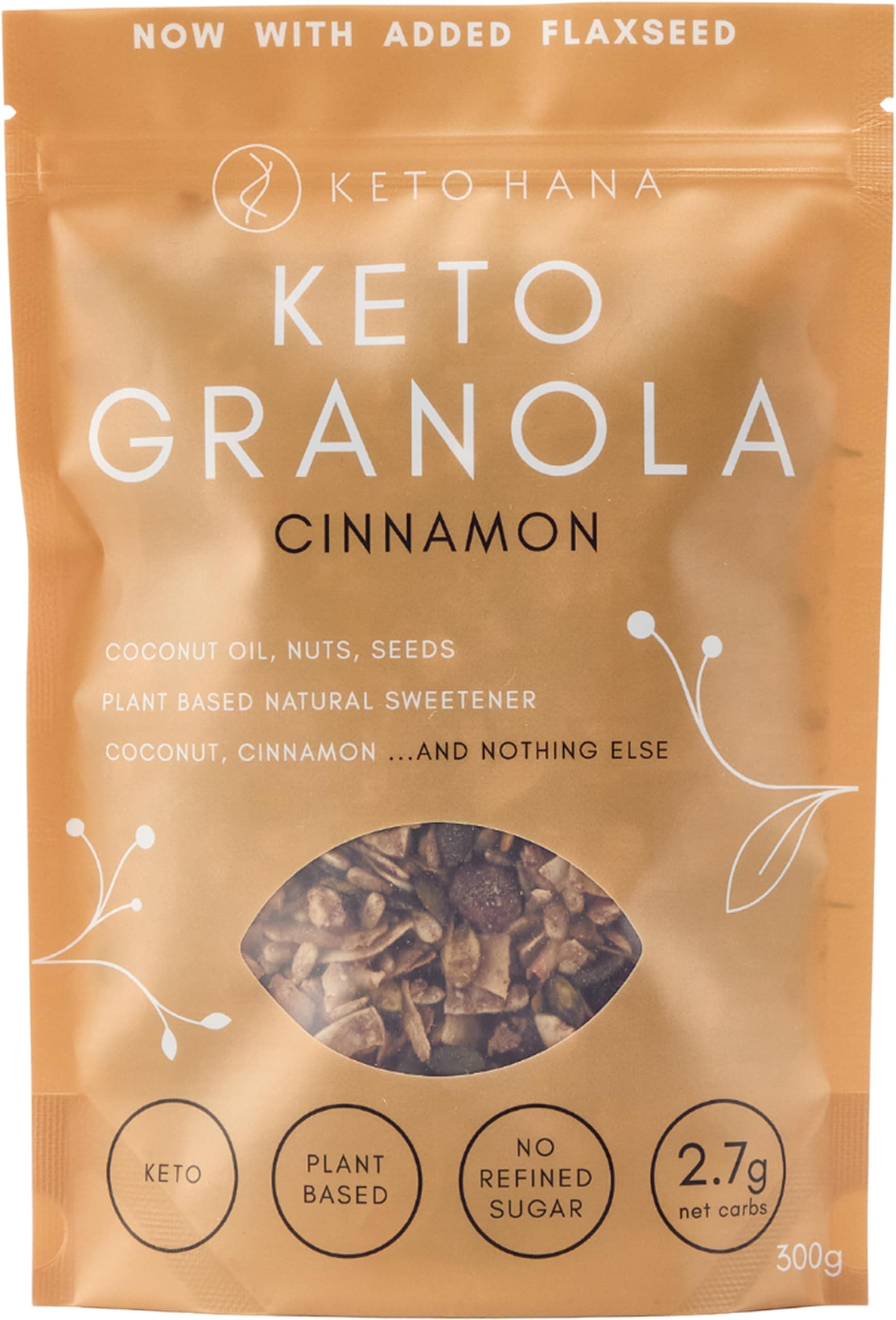 Cinnamon Keto Granola Breakfast Cereal with just 1.2g Net Carbs (300g) Low Carb, High Protein Snack