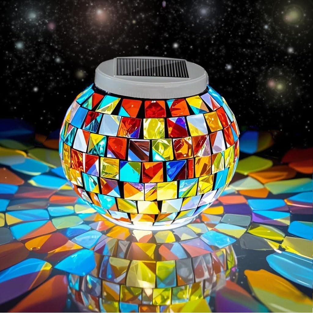 Aukora Color Changing Solar Powered Glass Ball Garden Lights, Table Lamps Waterproof Night Light for Patio, Party, Yard, Room, Bar, Wine Cabinet, Outdoor/Indoor Decorations, Ideal Gift(Mosaic Glass)