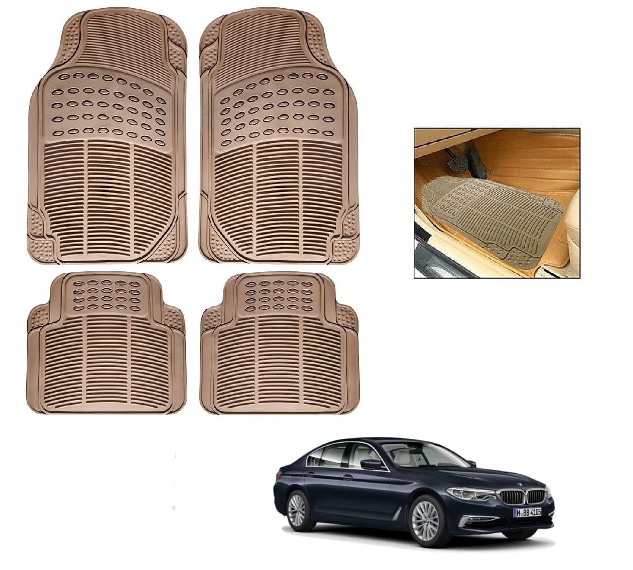 Auto Addict Rubber Mats Car Foot Mats (Beige,Set of 4Pcs) for BMW 5 Series
