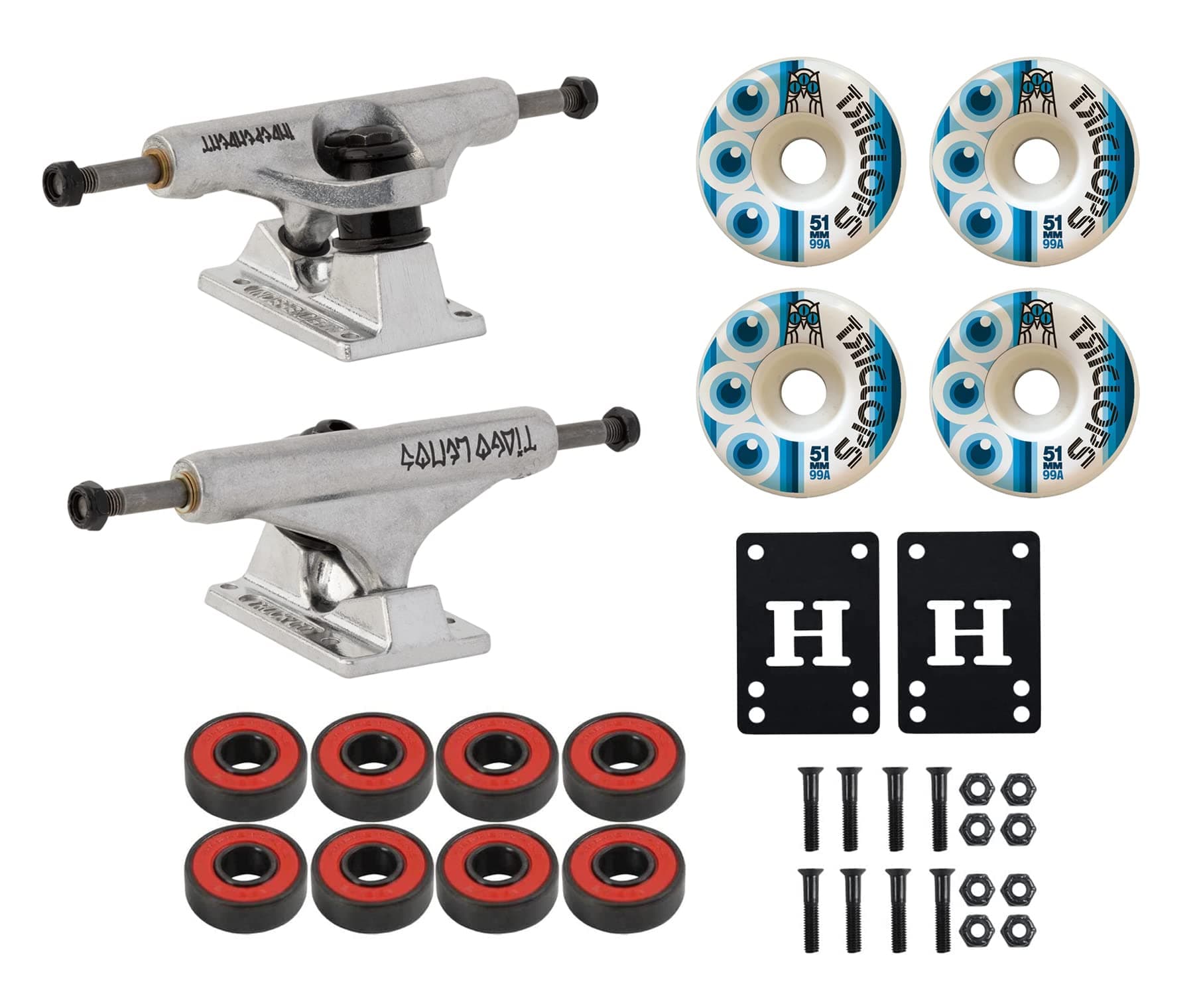 INDEPENDENTSkateboard Trucks Tiago Lemos Mid with 51mm Triclops Wheels, ABEC 5 Bearings, Mounting Hardware, Optional Risers Included