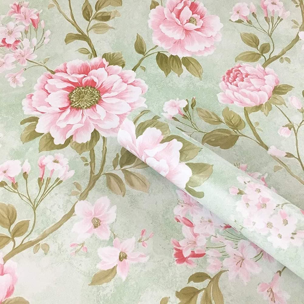 3 Meters Peel Stick Green Floral Wallpaper Shelf Drawer Liner Dresser Furniture Sticker Home Decorative Sticky Back Vinyl Film