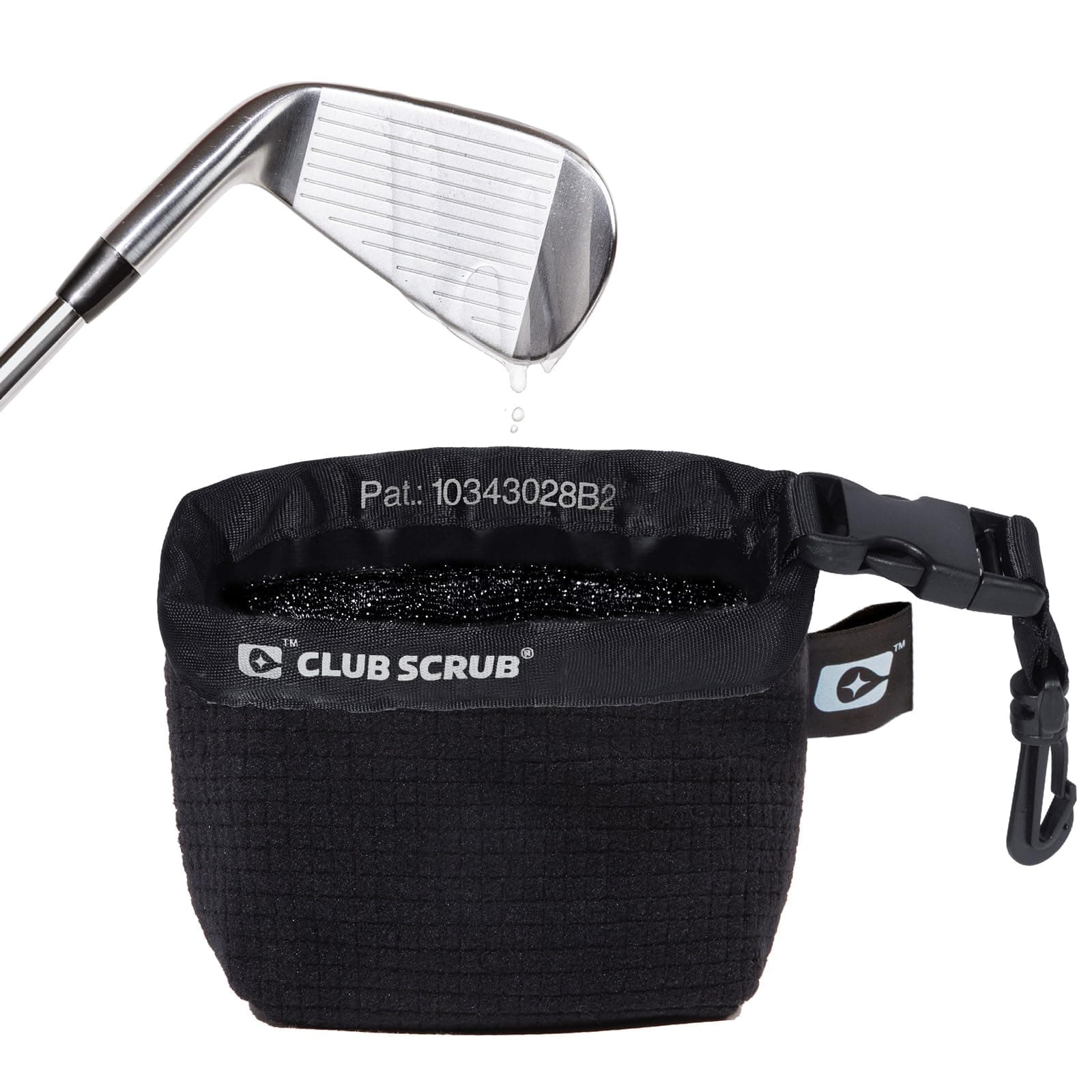 Club Scrub Golf Club and Golf Ball Cleaning Bag, Waterproof Clean Face Technology Liner, Detachable Clip, Machine Washable, Cleans Club Grooves, Dry Exterior (Neoprene or Microfiber Option Available)