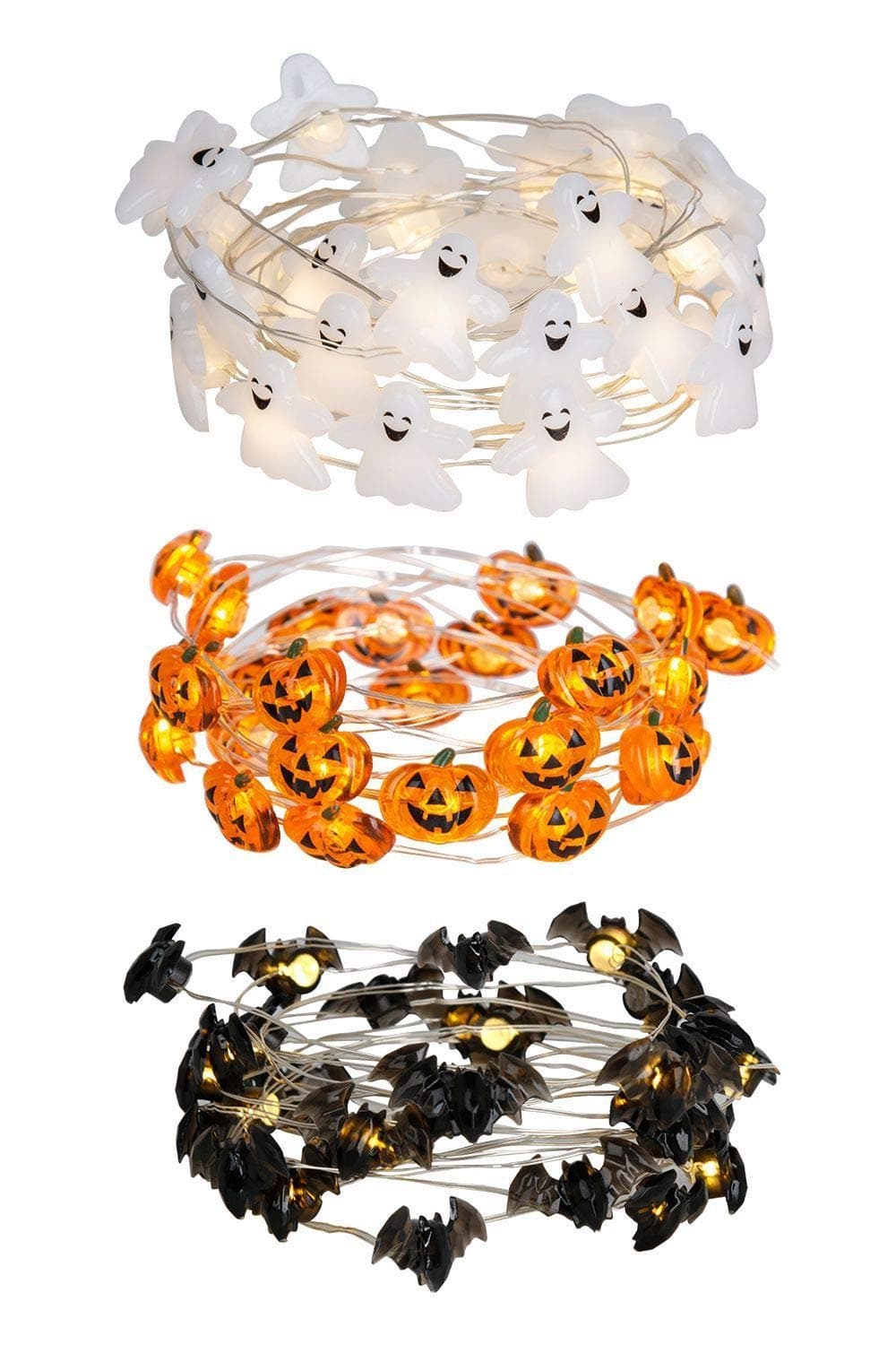 Eambrite Halloween Lights Set of 3 Themed Fairy Lights with 30 LED Pumpkin Bat and Ghost Indoor Halloween Decorations Battery Powered with 8 Lighting Modes Waterproof Decor for Indoor and Outdoor