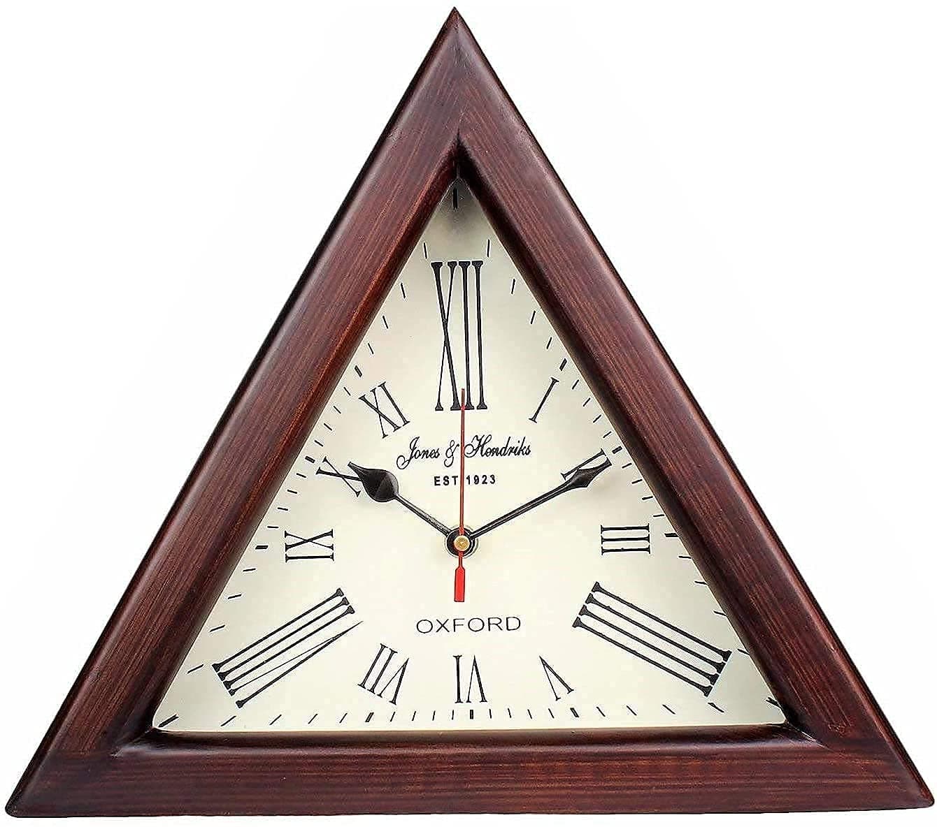 Triangle Wall Clock Made of Natural Wood Brown Wall Clock with Roman Triangle Shape (Also Used as Table) Long-Run Aircraft Glass Wall Art
