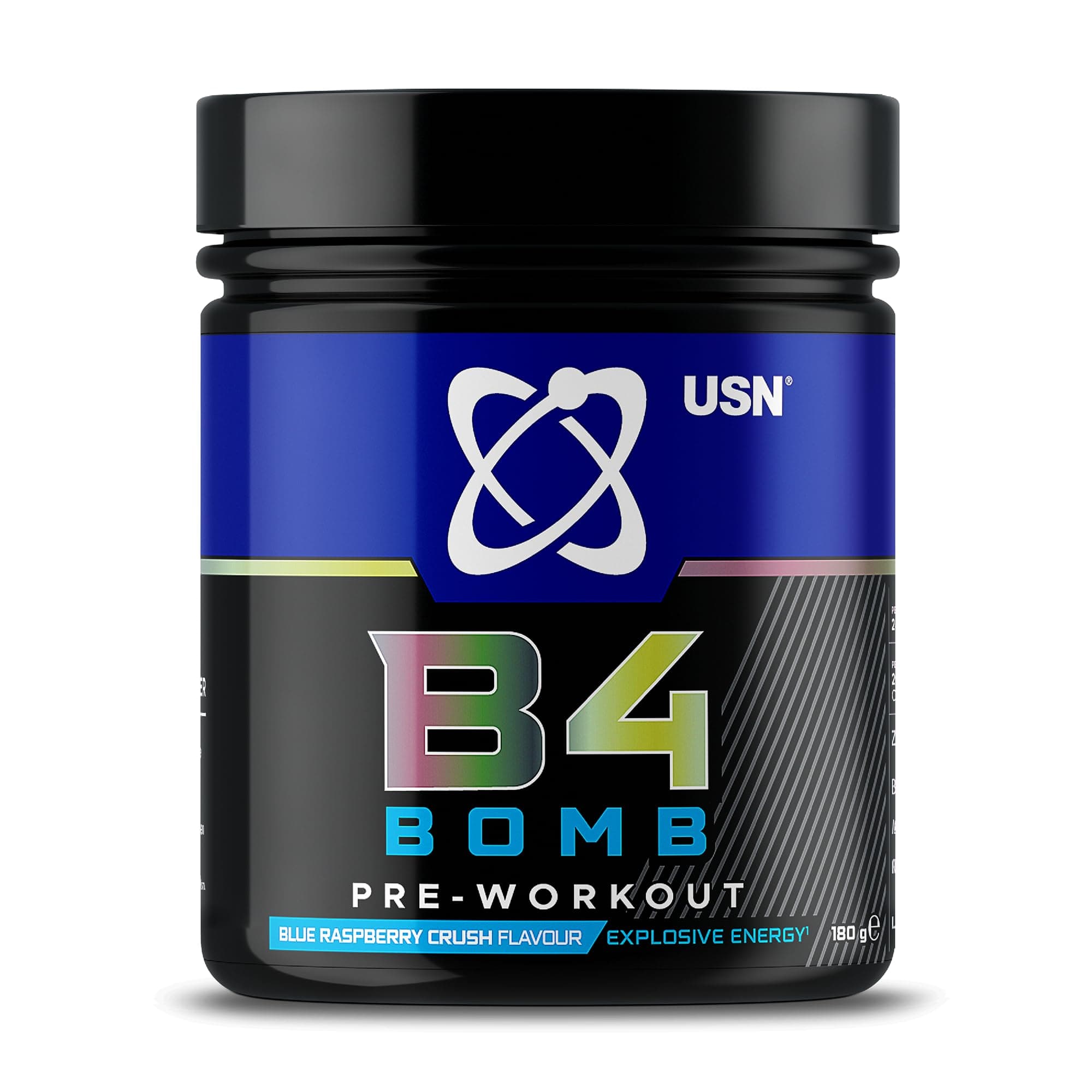USN B4 Bomb Energy Drink Powder, Blue Raspberry - 180g, with Vitamin B12 & B6, Creatine, Caffeine & Zynamite for Stamina & Explosive Energy, Glucose Free, No Added Sugar, Quality Dietary Supplement