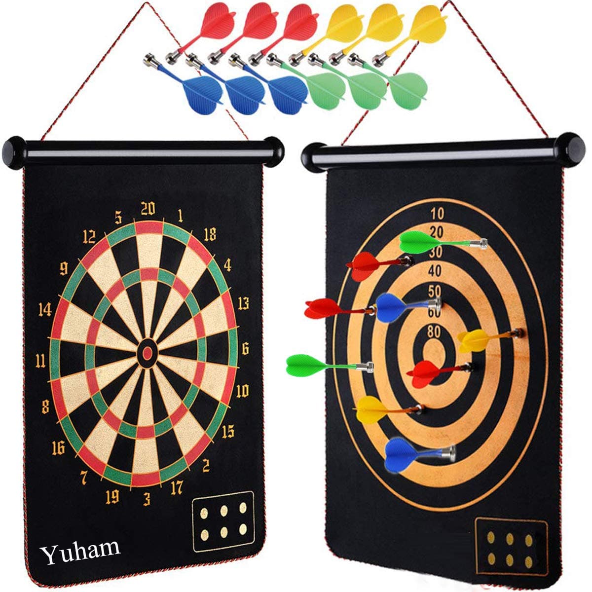 Yuham Magnetic Dart Board Indoor Outdoor Games for Kids and Adults, Toys Gifts for 5 6 7 8 9 10 11 12 13 Year Old Boy, 12pcs Safe Darts, Easily Hangs Anywhere