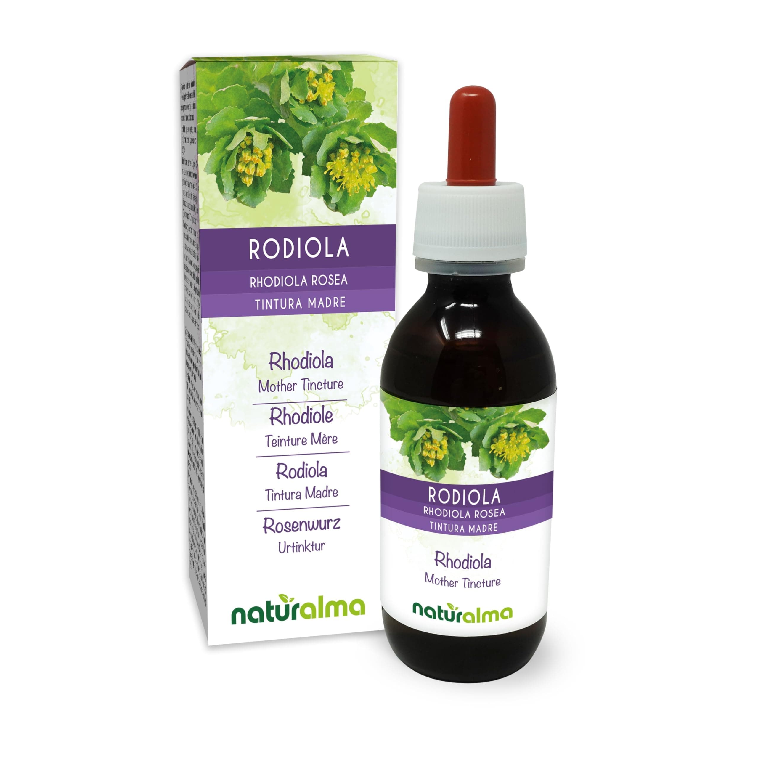 Rhodiola (Rhodiola rosea o Sedum roseum) Roots Alcohol-Free Mother Tincture Naturalma - Liquid Extract Drops 120 ml - Food Supplement - Vegan