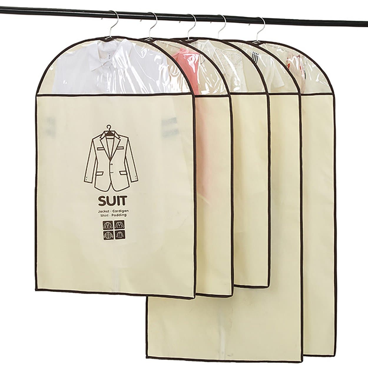 Pack Of 5 Breathable Garment Bag in closet Clothes Covers Protector Storage for Suit, Dress