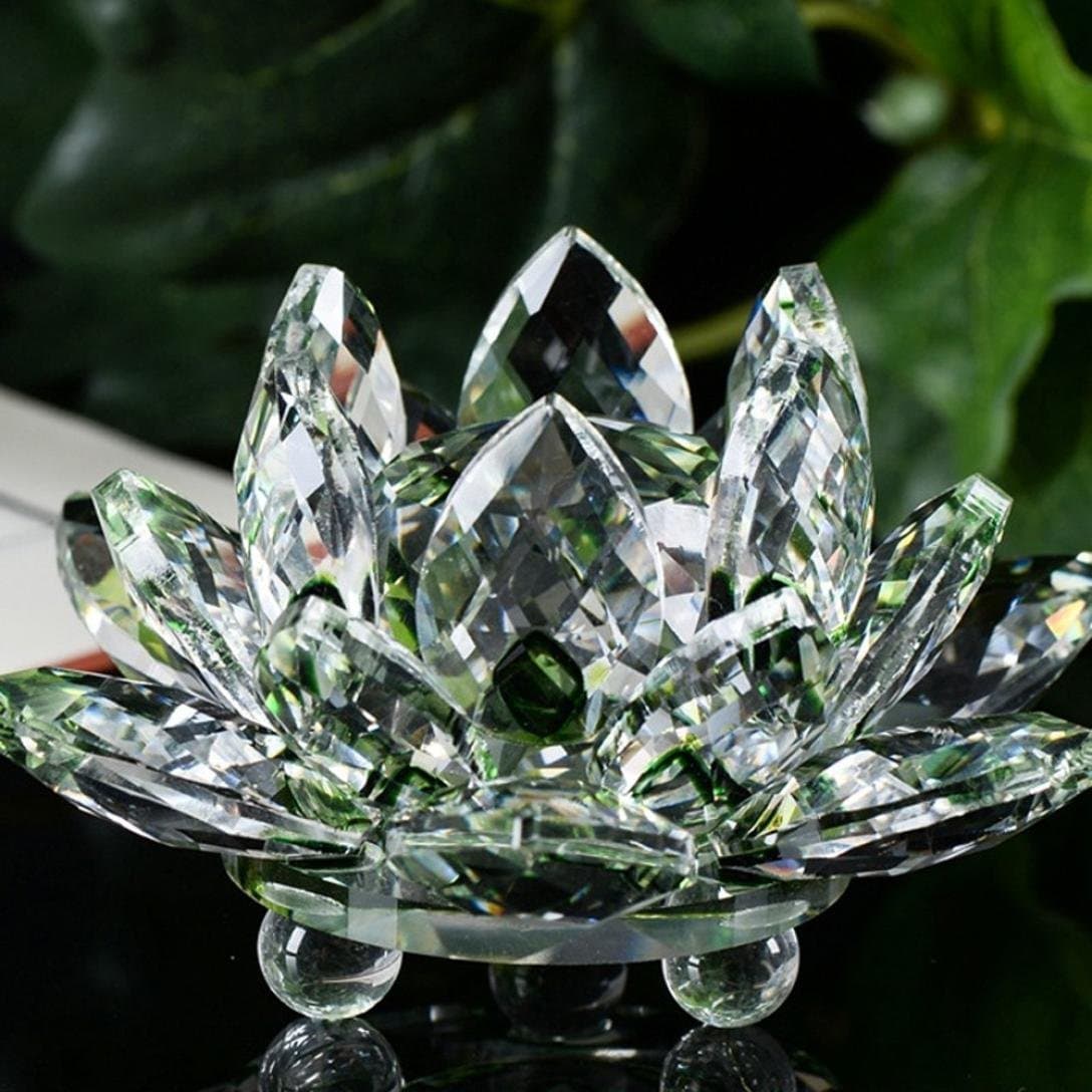 Crystal Lotus Flower Bouquet Large Size Craft Home Decoration Birthday Wedding Gift Crystal Glass Green
