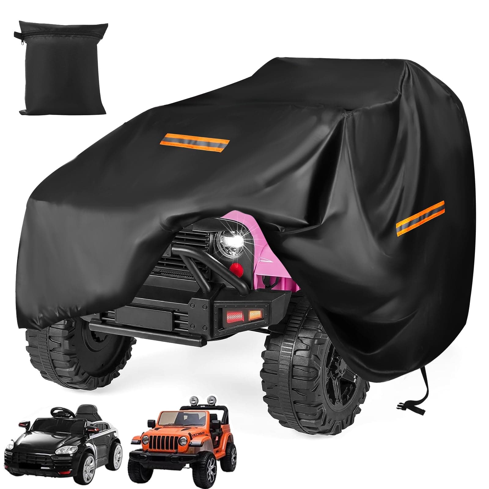Kids Electric Car Cover Waterproof, Robust 420D Large Car Toy Cover, Universal Car Cover with Windproof Buckle and 3 Reflective Strips for Children, Electric Vehicles, All Weather Outdoor Protection