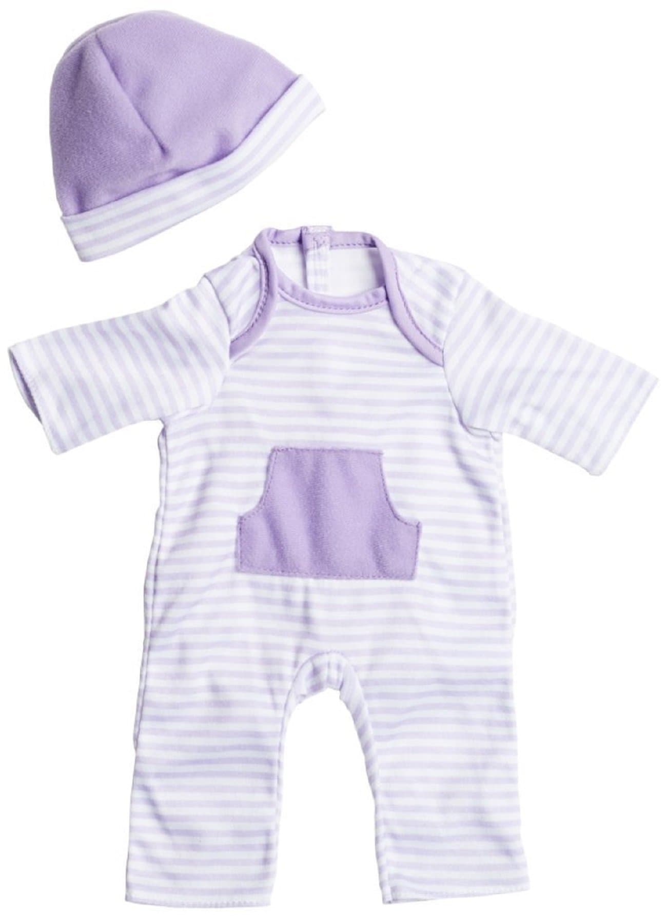 JC Toys | Berenguer Boutique | La Baby Doll Outfit | 2 Piece Purple Striped Onesie|Washable| Ages 2+ | Fits Dolls 14"- 18"