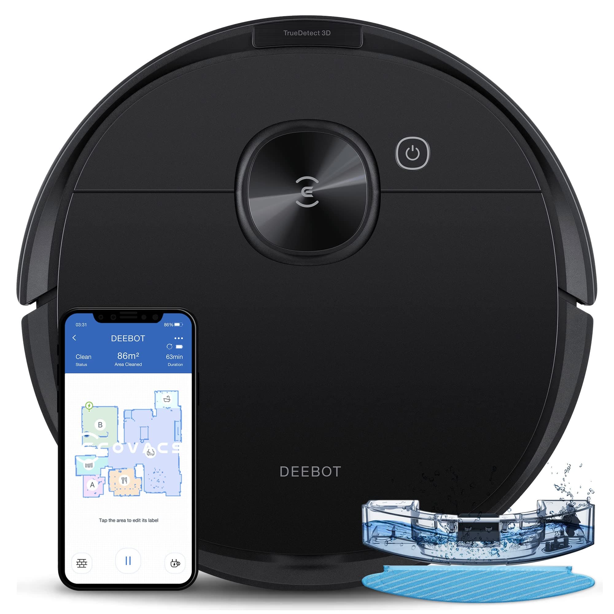 Deebot N8 Pro Robot Vacuum and Mop, Strong 2600Pa Suction, Laser Based LiDAR Navigation, Smart Obstacle Detection, Multi-Floor Mapping, Fully Customized Cleaning, Self Empty Station Compatible