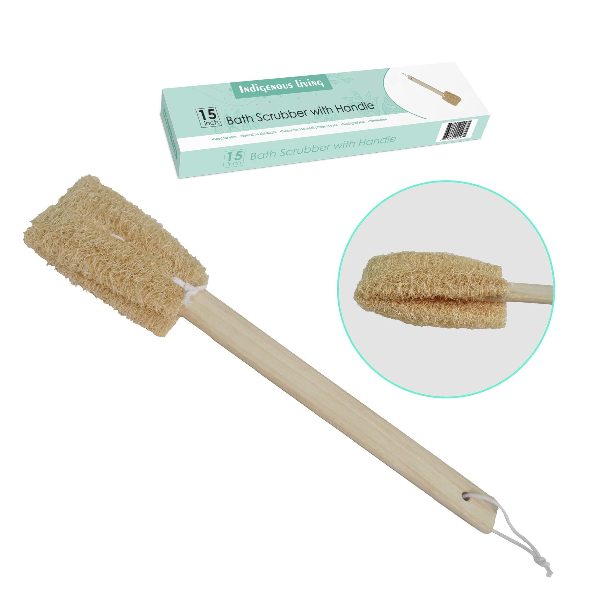 15 Inch Natural Exfoliating Loofah Bath Brush On a Long Wooden Stick Handle