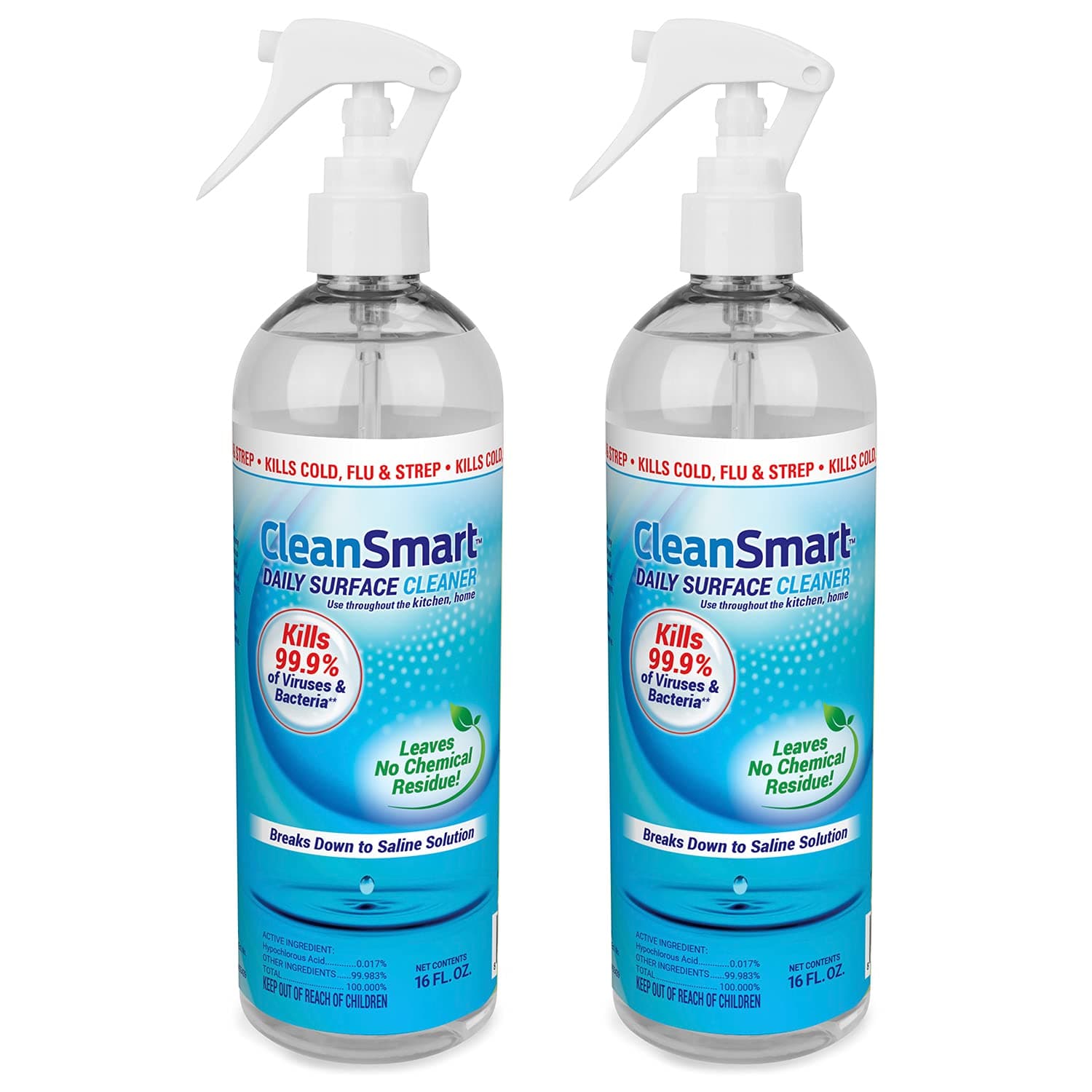 CleanSmart Disinfectant Spray, Daily Surface and Air Cleaner, Kills 99.9% of Viruses and Bacteria, 16 oz spray, (Pack of 2)