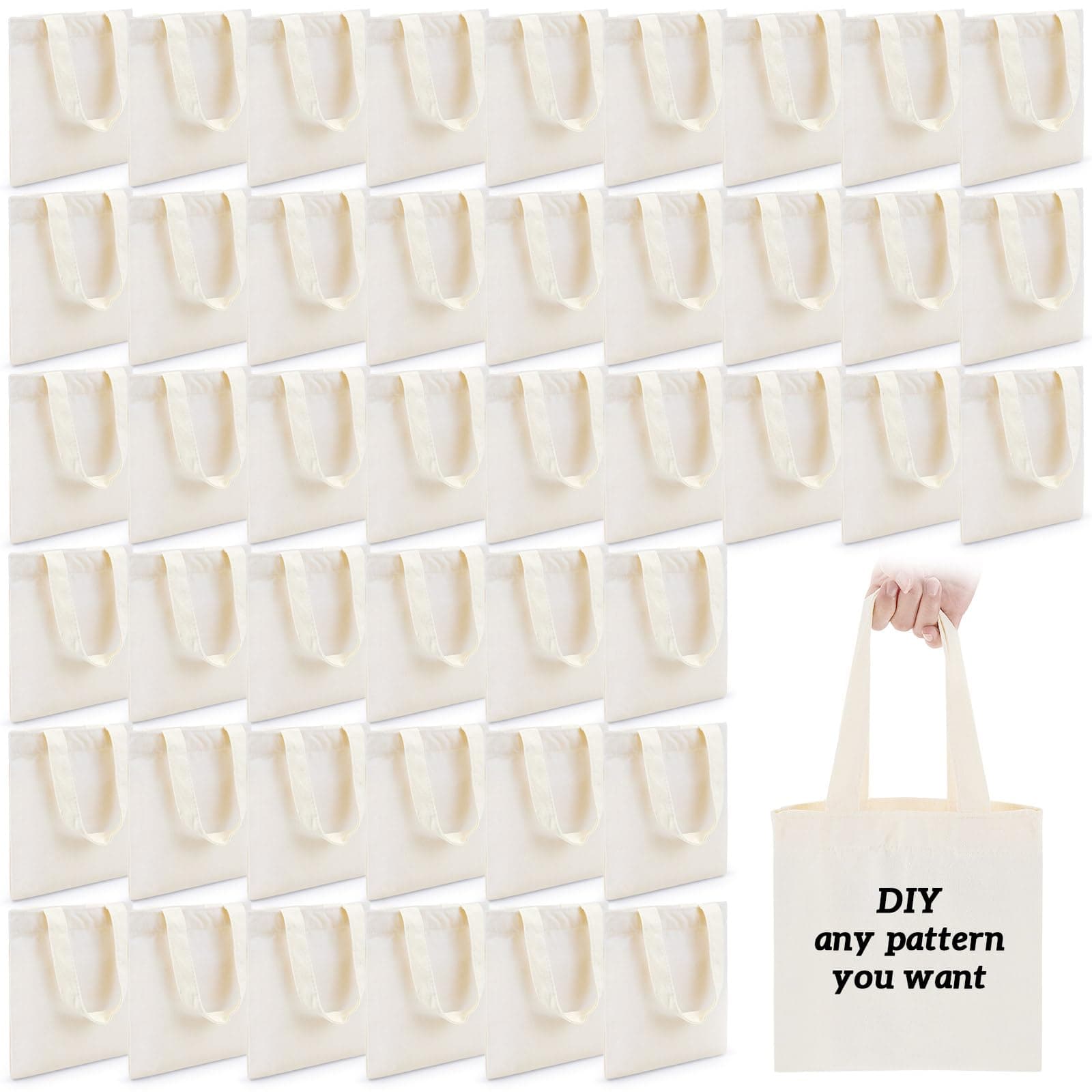 Amylove 24 Pcs Mini Tote Bag Sublimation Blank Canvas Tote Bags Reusable Grocery Luggage DIY Sack Goody for Party Even (8.5 x 8 Inch,Natural Color)