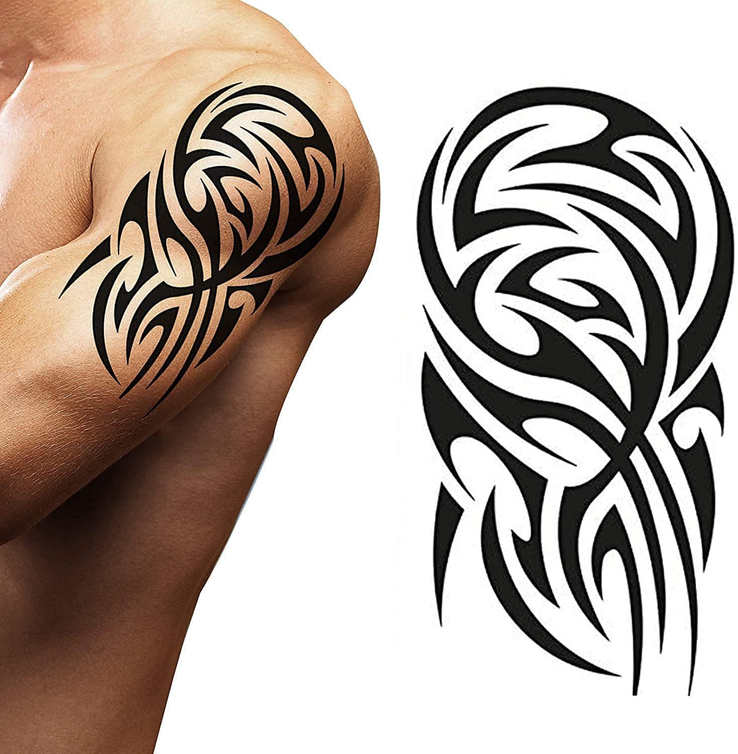2x Temporary tattoo stick on black maori tribal body art sticker transfer for arms shoulder Aztec Polynesian Samoan Hawaiian for adult men and women… (Aztec)