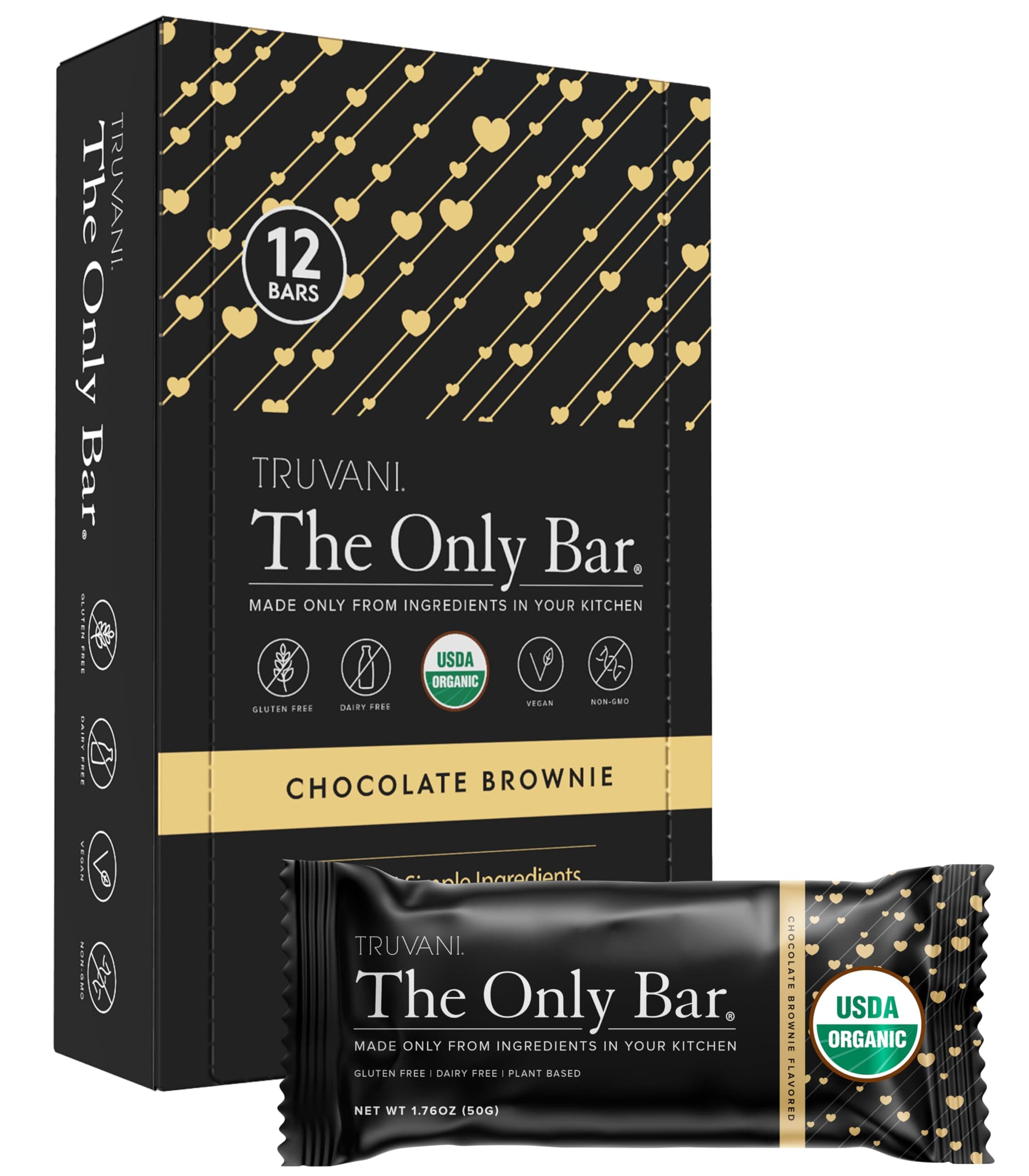Plant Based Snack Bar | Chocolate Brownie 12 Pack | 7g Protein | USDA Organic and Vegan | The Only Bar | Dairy, Soy, and Gluten Free | Individually Wrapped
