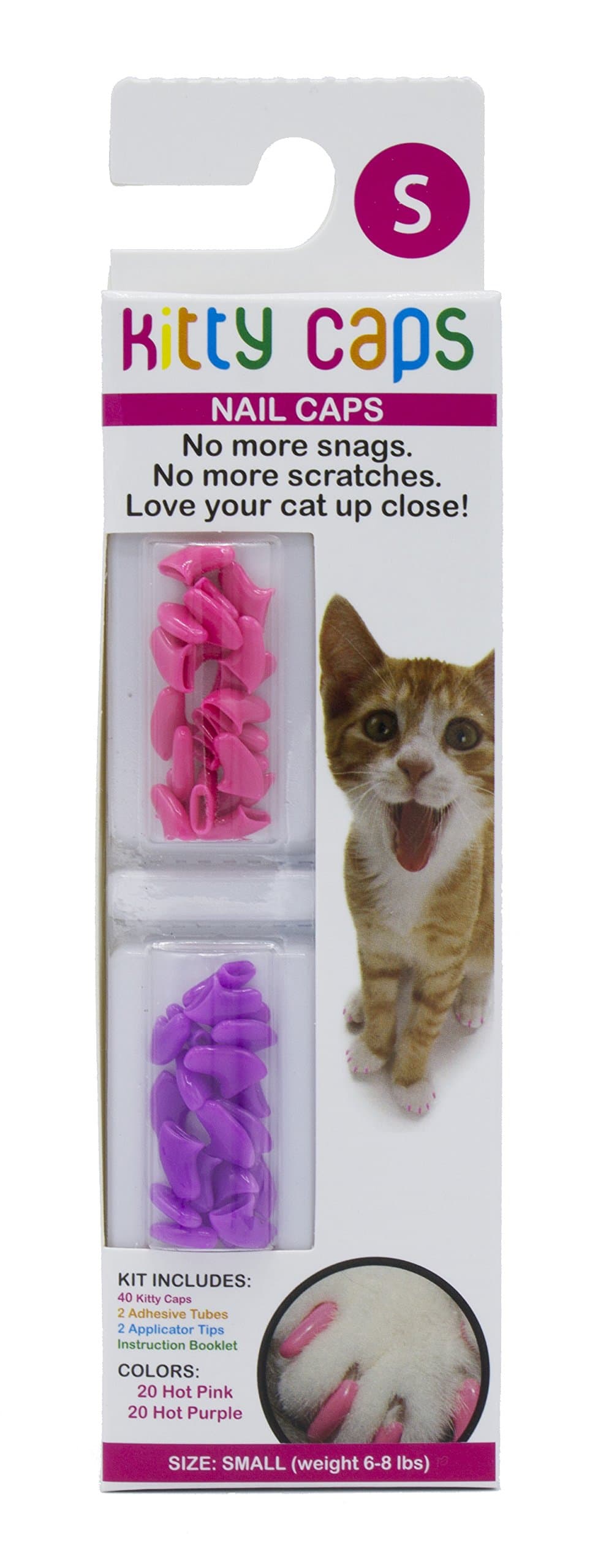 Kitty CapsNail Caps for Cats | Safe, Stylish & Humane Alternative to Declawing | Stops Snags and Scratches, Small (6-8 lbs), Hot Purple & Hot Pink, Pack of 3 (FF9318AMZ3)