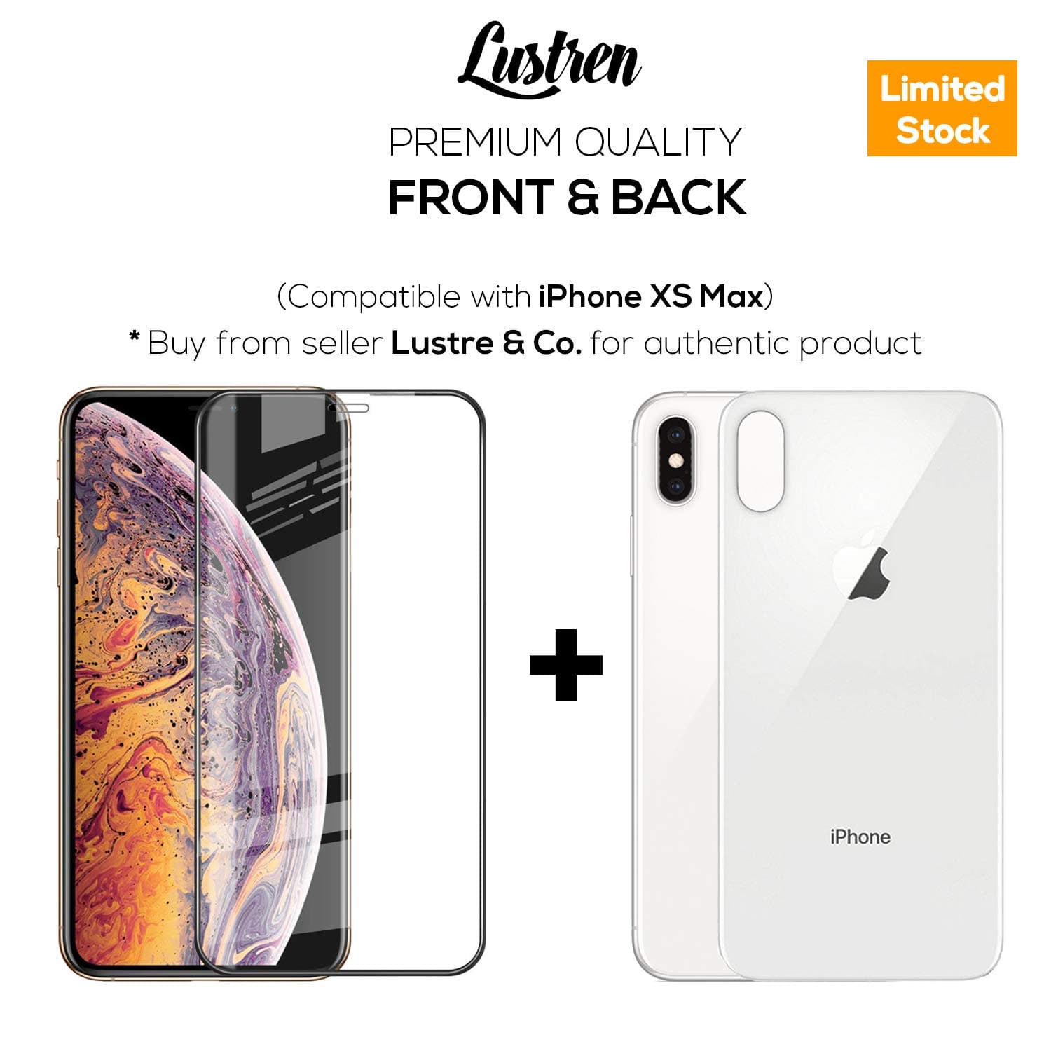 Lustren 6.5 Inch 6D 9H Tempered Glass Front and Back Screen Protector for Apple iPhone Xs Max (White)