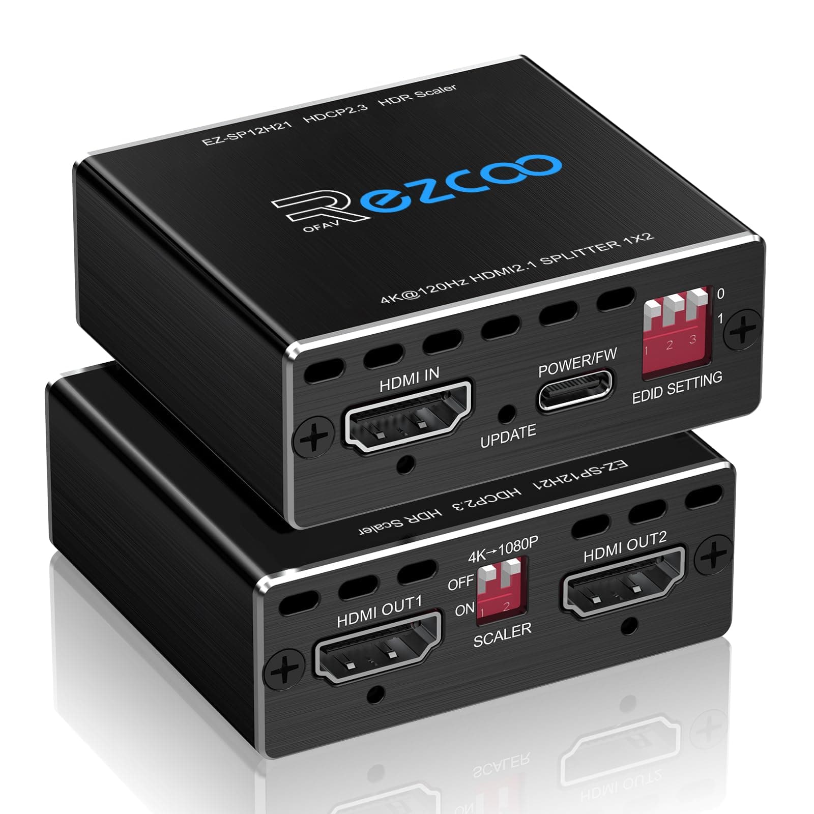 – ROFAVEZCO 4K 120Hz HDMI 2.1 Splitter 8K 60Hz 1 in2 out VRR ALLM HDCP2.3 HDR10 8KUHD D-olby Vision Atmos Scaler 4K EDID 1080P Dual Monitors HDMI 2.1 Splitter 1X2 for PS5 SkyQ Xbox NVIDIA AMD