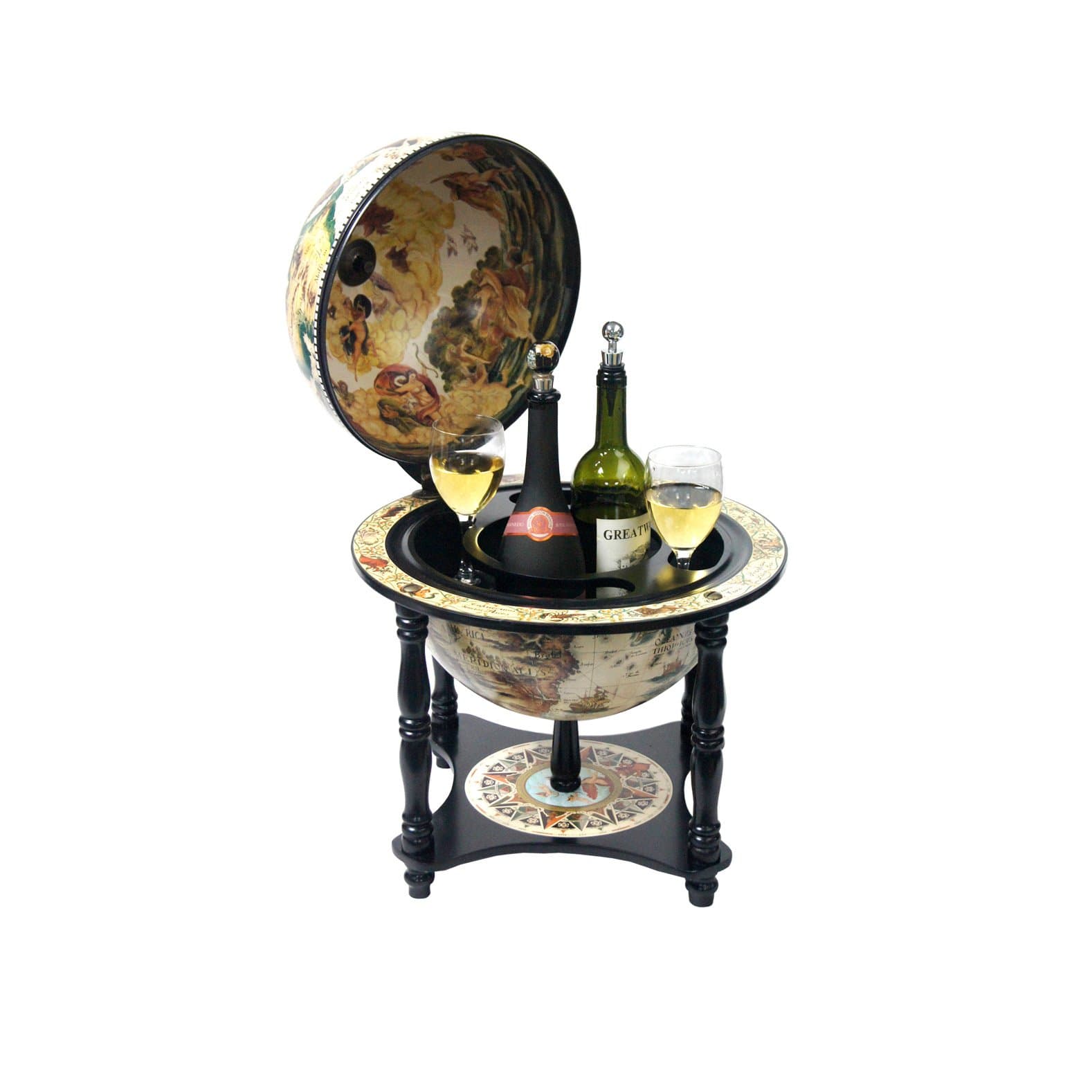 Turin Italian Style Tabletop Bar Globe with 4 Legs, 13-Inch Diameter, White