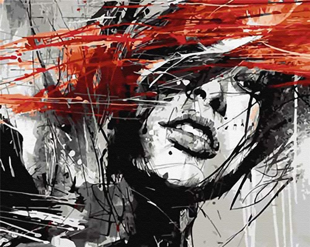 Abstract Paint by Numbers for Adults, Paint by Numbers Canvas Kits Painting by Numbers Without Frame, Arts and Craft Kits for Home Decoration, Black Dream Girl 16x20inch