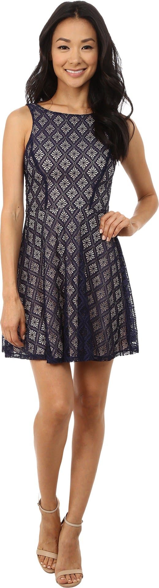 Gabriella Rocha Women's Sleeveless Diamond Lace Skater Dress Navy Dress 7