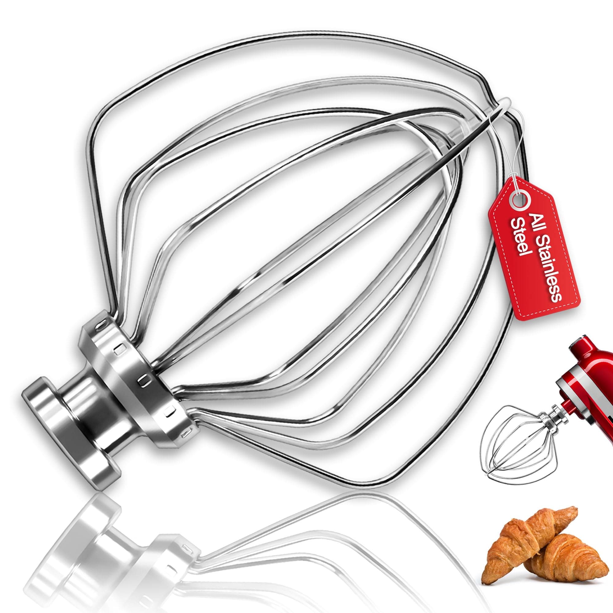 K45WW Stainless Steel 6 Wire Whip Attachment for KitchenAid 4.5Quart 5Qt Tilt-Head Stand Mixer, Egg Cream Stirrer, Flour Cake Balloon Whisk, Dishwasher Safe by COOKRA