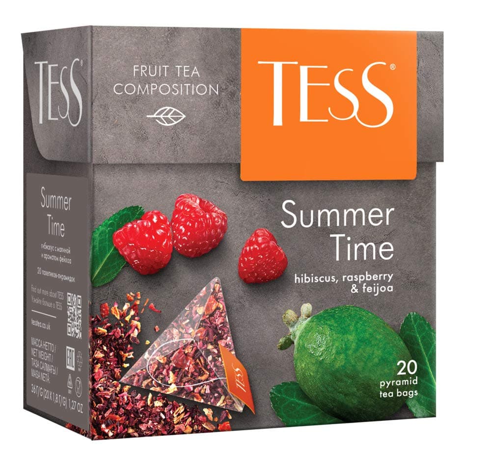 Tess Summer Time Fruit Tea Composition Hibiscus, Raspberry and Feijoa Leaf Tea in 20 Pyramid Sachets