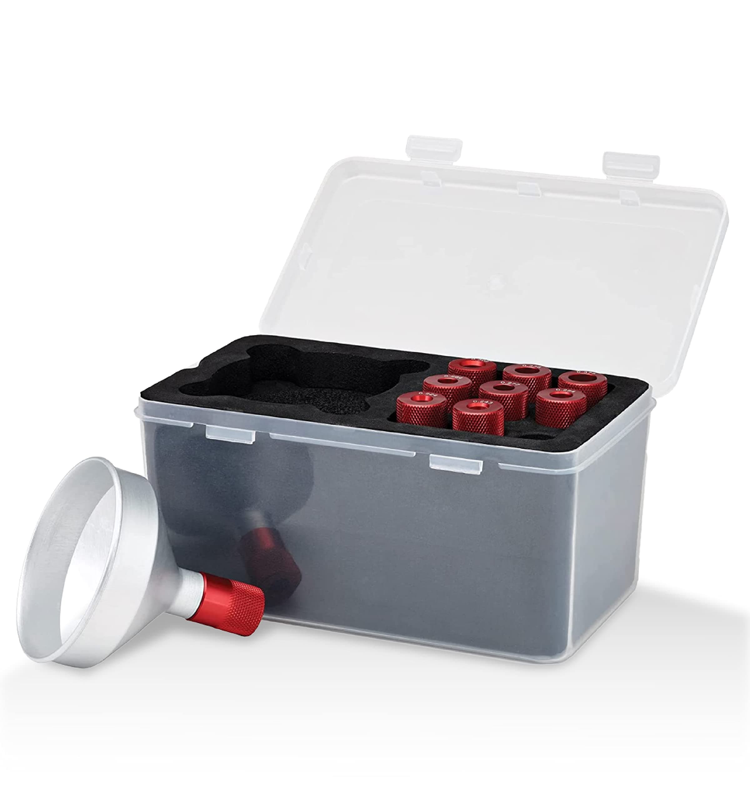 Premium Powder Funnel Kit, 586059 - The High Capacity, Anti-Static Aluminum Funnel to Avoid Messy Powder Spills - Includes 9 Caliber Specific Adapters and Form-Fitted Storage Case