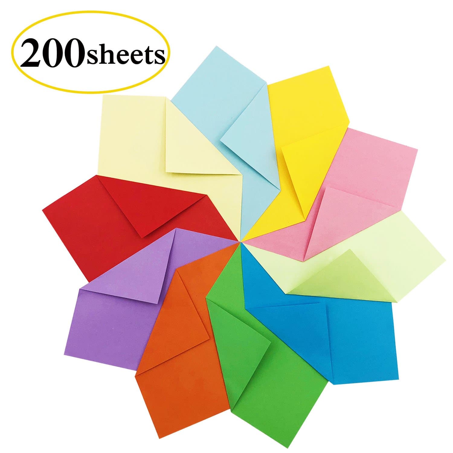 Origami Paper - Coloured Paper for Origami Double Sided Origami Paper Square Multiple Colours Origami Paper for Kids Arts and DIY Projects 200 Sheets