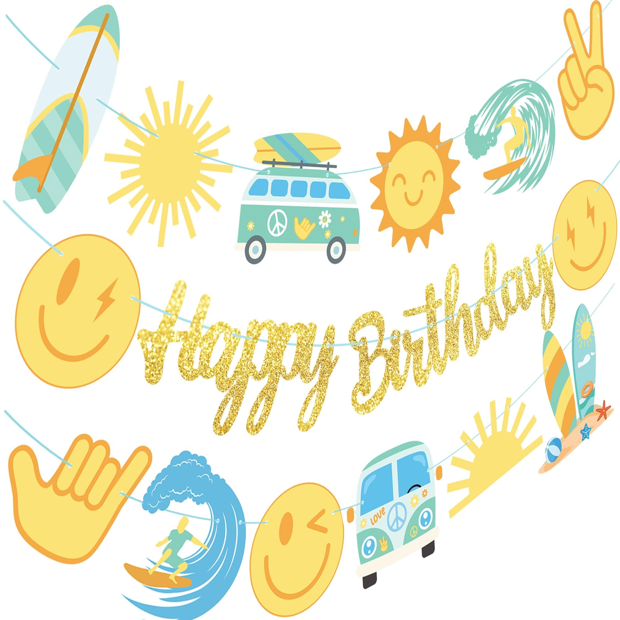 Surfing Birthday Banners Hippie Groovy Surfing Birthday Party Decorations 3Pcs Beach Surf Theme Banners Boho Party Decor for Retro Surf Bus Baby Shower Supplies