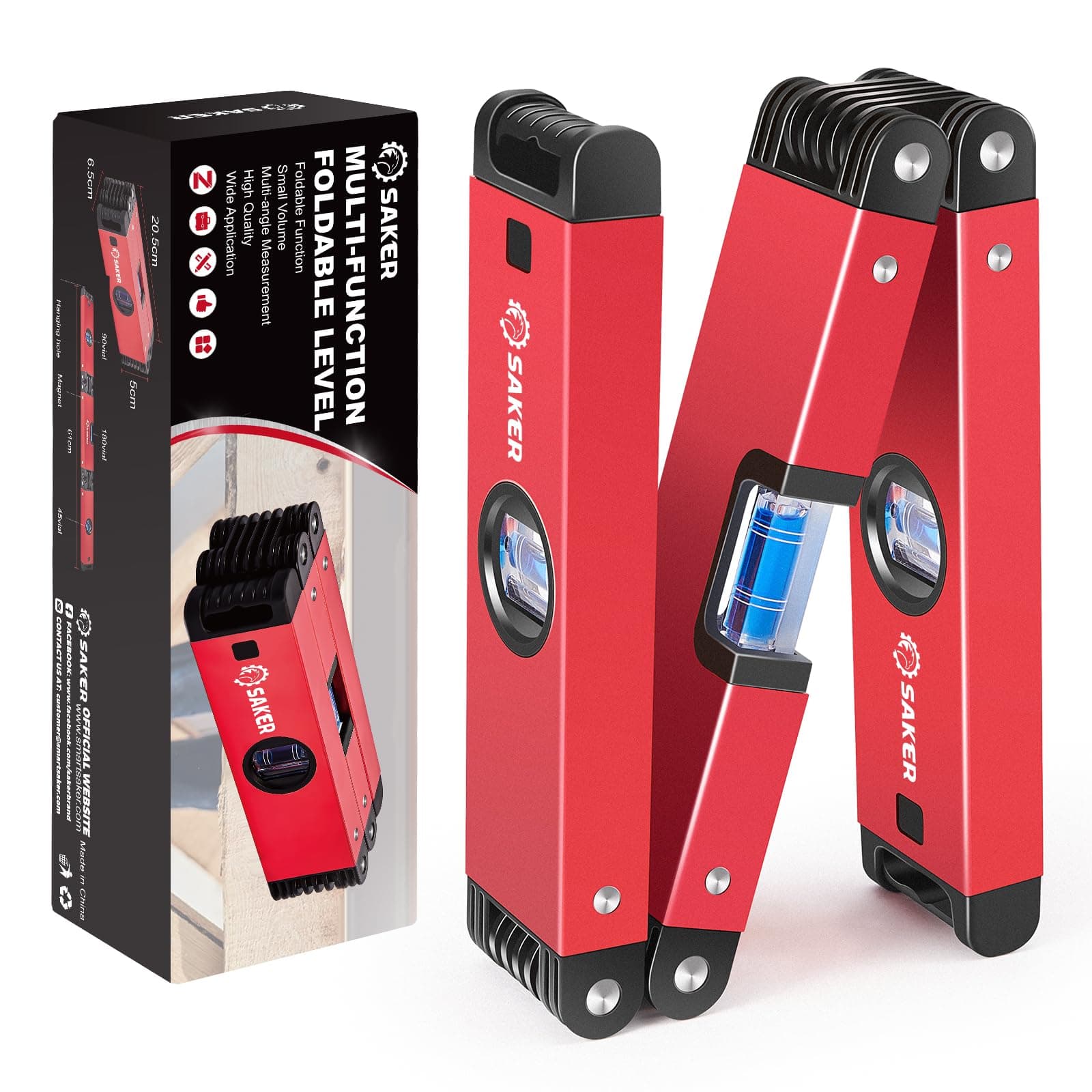 Saker Multi-function Foldable Level, 24-Inch Leveler Tool,Gifts for Men,Multi-Angle Measurement Woodworking Tools,Folding Level Tool for Precise Leveling