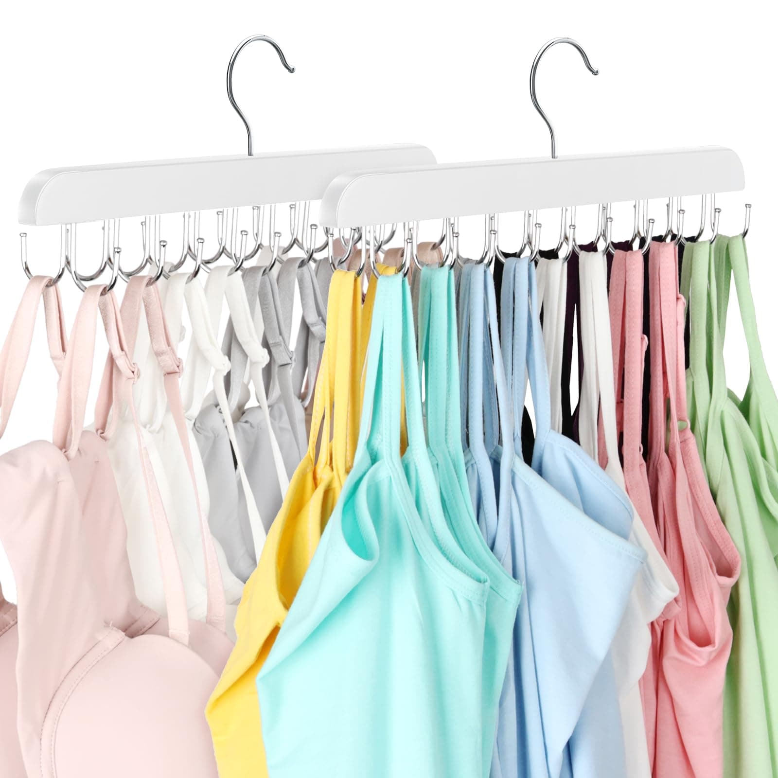 Resovo Bra Hanger for Closet, Tank Top Hanger 20 Hooks Capacity Foldable Wood Space Saving Hanger Closet Organizers and Storage for Dorm & Apartment for Tank Top, Bra, Scarf