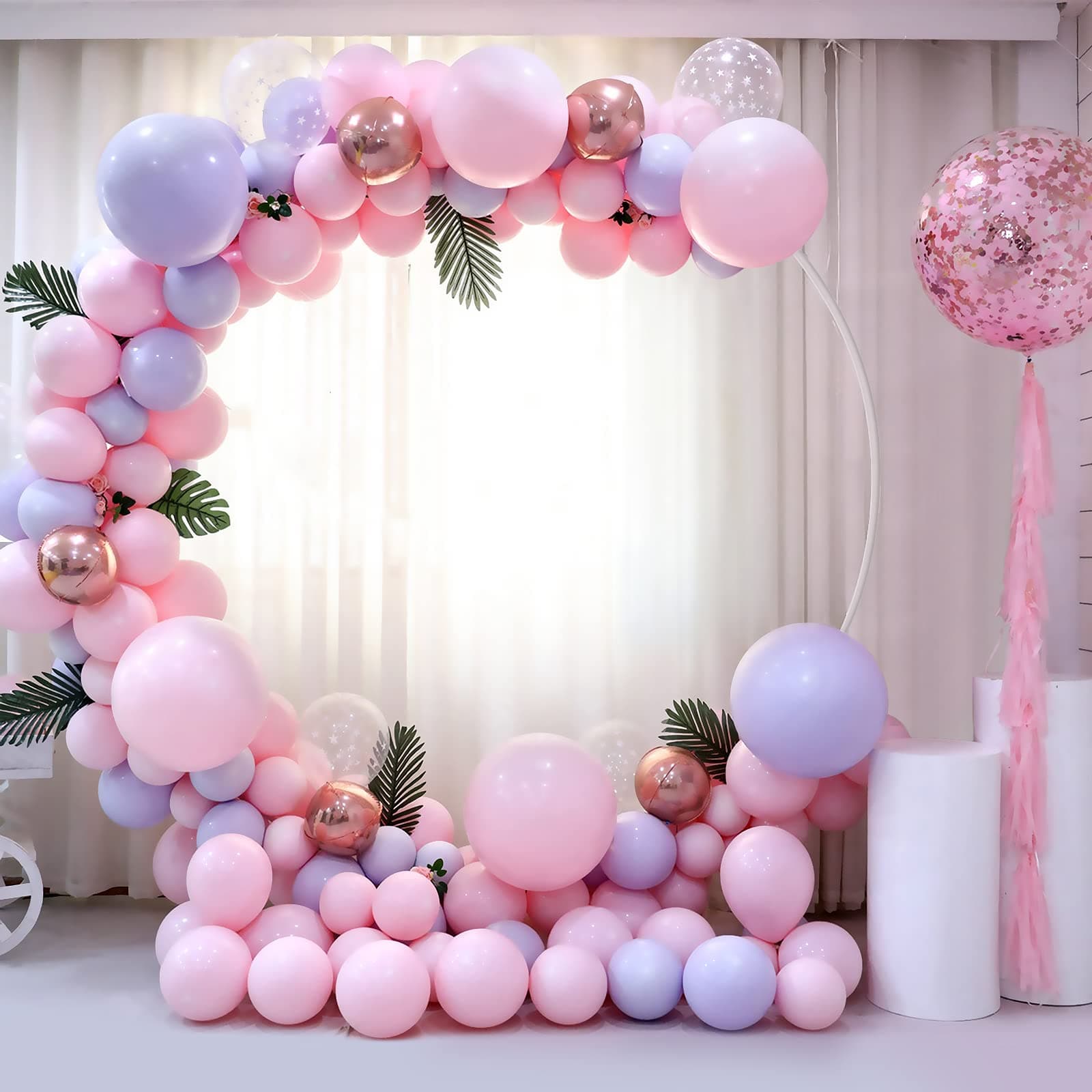 59" Round Balloon Arch Kit, Collapsible and Reusable PVC Tubes Create Balloon Ring Backdrop Kit for Wedding, Birthday Party, Photo Background, Baby Shower, Festival Decoration-Valentine's Day