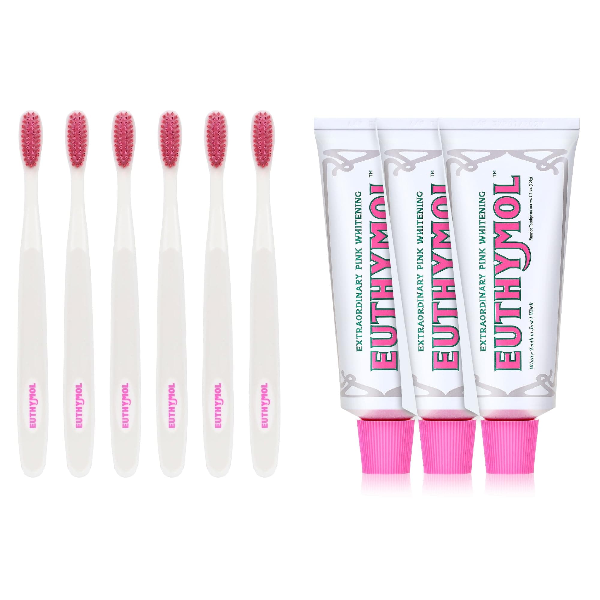 Whitening Toothpaste Pack of 3 and Whitening Toothbrush(White) Pack of 6 Stain Removal in 2 Weeks, Long-Lasting Freshness for Sensitive Gum & Teeth.Premium Soft Dual-Tension Bristles.