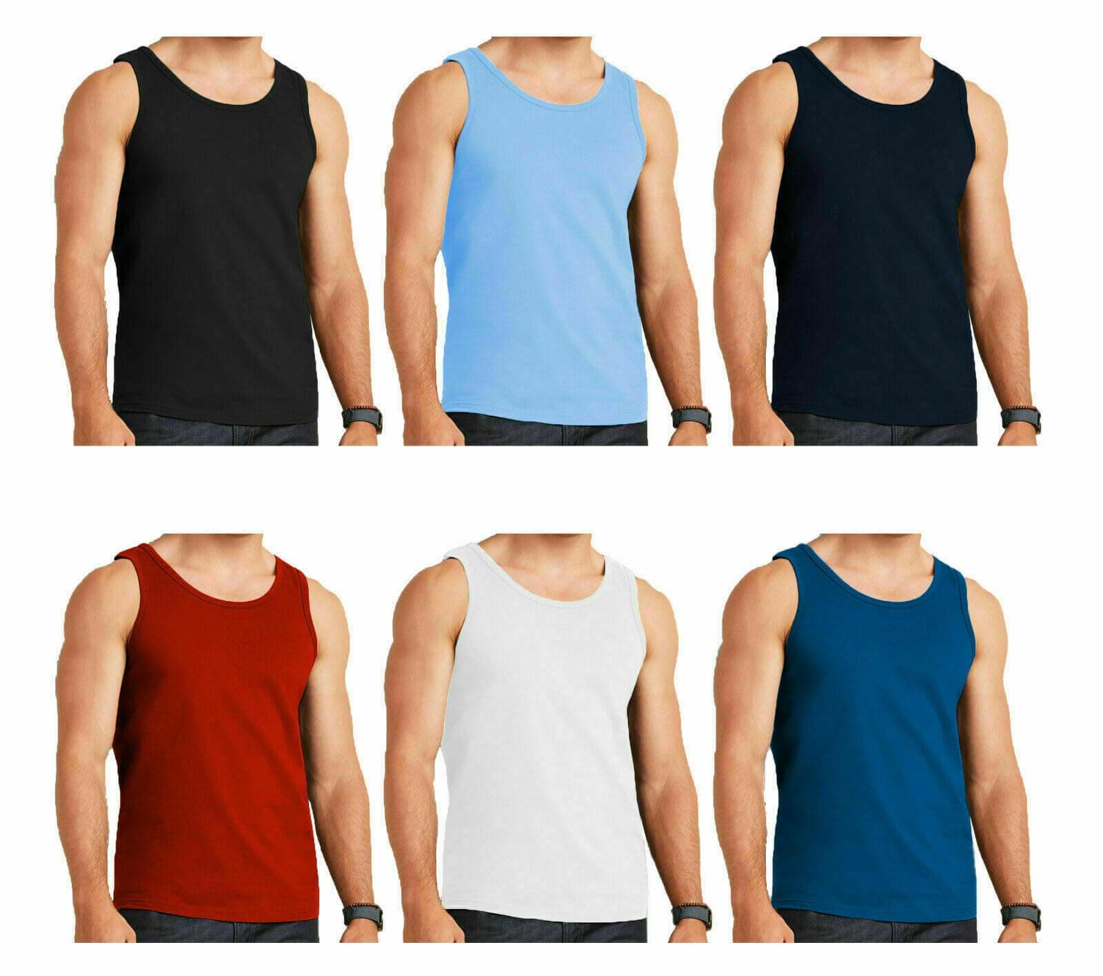 6X Pack Mens Vests Classic Sports 100% Cotton Tank Tops Summer Training Gym Sports Sleeveless Casual Undershirts S-2XL