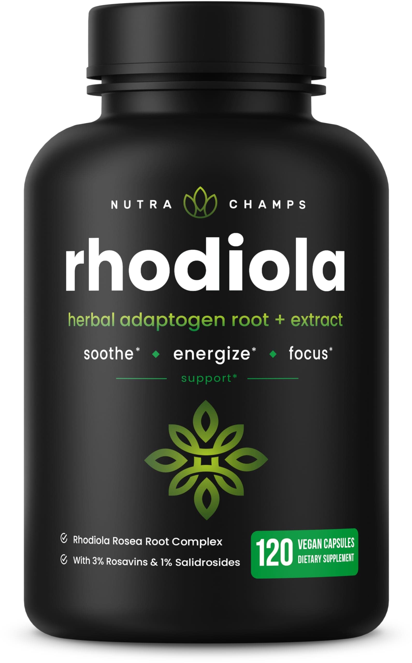 Rhodiola Rosea Supplement 600mg | 120 Vegan Capsules | Rhodiola Rosea Extract for Energy, Stress Relief, Mood and Focus | Adaptogenic Root with Rosavin & Salidrosides | 300mg Pills by NutraChamps