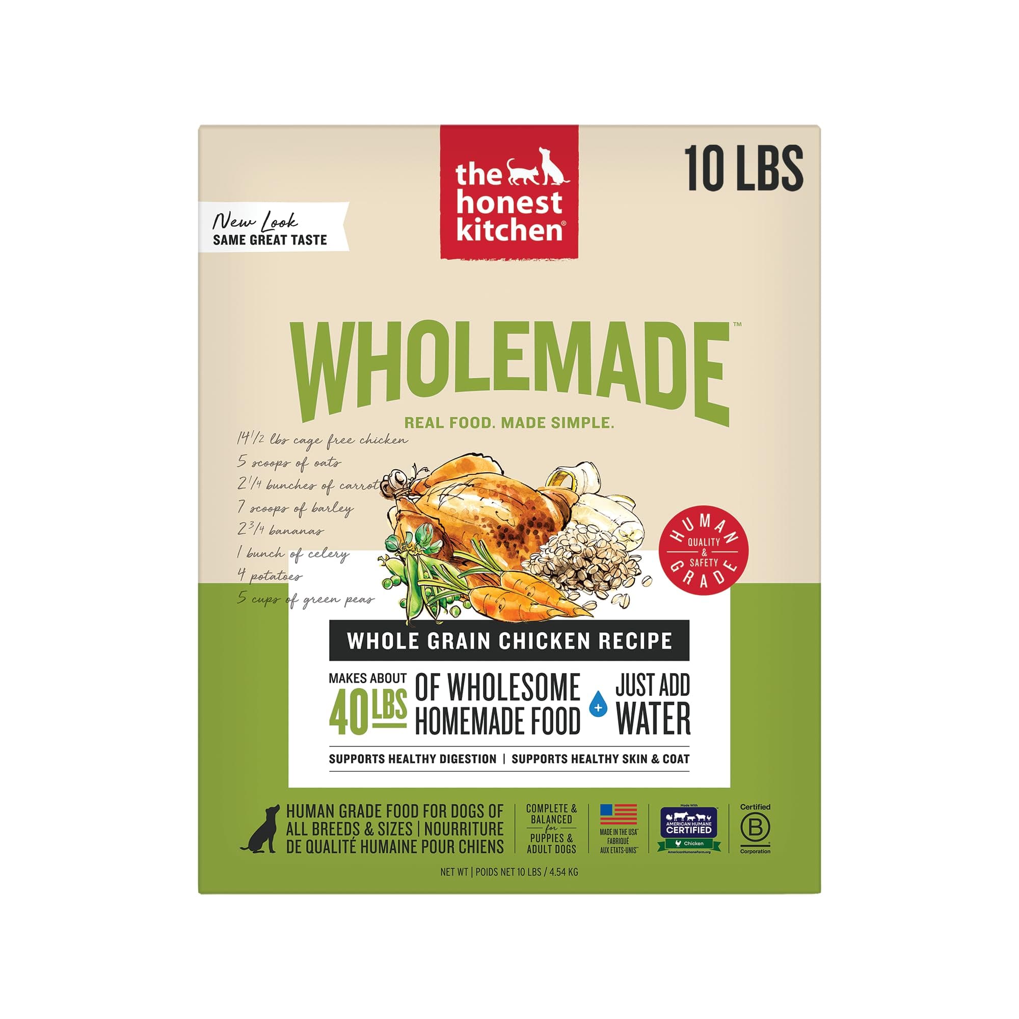 Human Grade Wholemade™ Dehydrated Whole Grain Dog Food - Complete & Balanced Meal or Topper - Chicken 10 lb Box