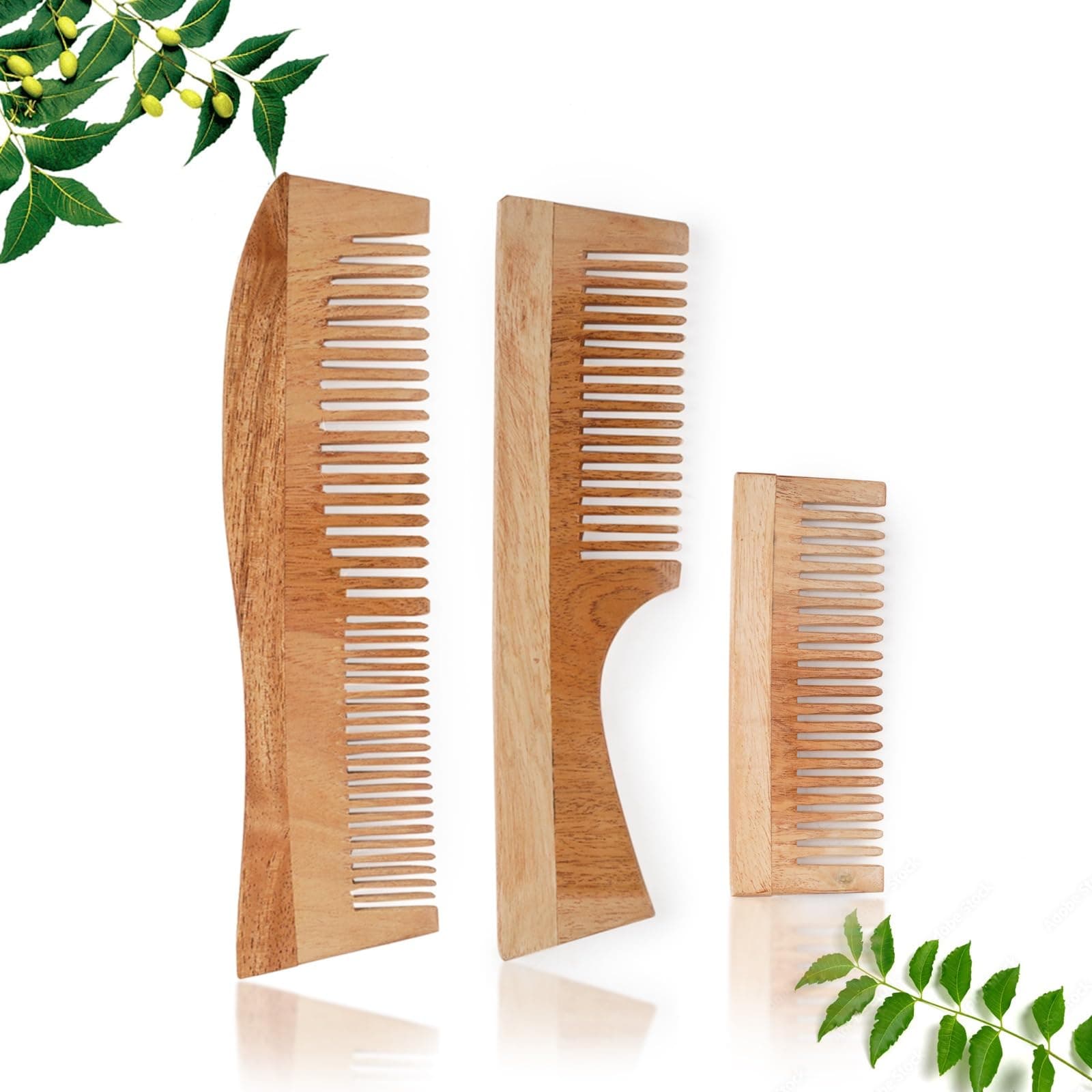 INSIME Neem Wooden Comb Set for Women & Men | Wooden combs combo Hair Comb Set | Kachi neem comb for Women for Hair Growth | Dandruff remover comb Neem Wood Kangi for Hair Growth, Detangling & Hair