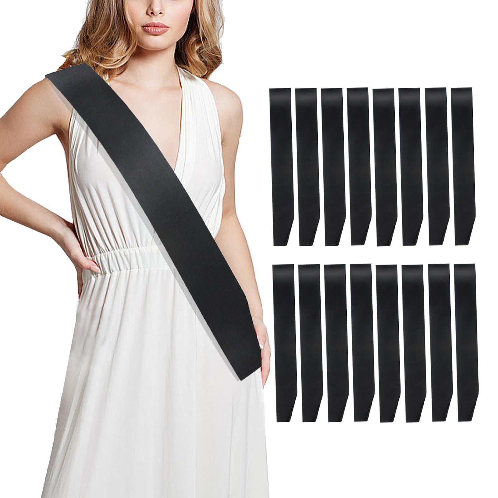 16 Pcs Sash Blank Satin Black Sash Party Favors, Bride To Be Sash, Plain Sash, Diy Sash Sashes Custom Sash for Birthday, Homecoming, Party, Graduation, Pageants, Wedding, Hen Party, Make Your Own Sash