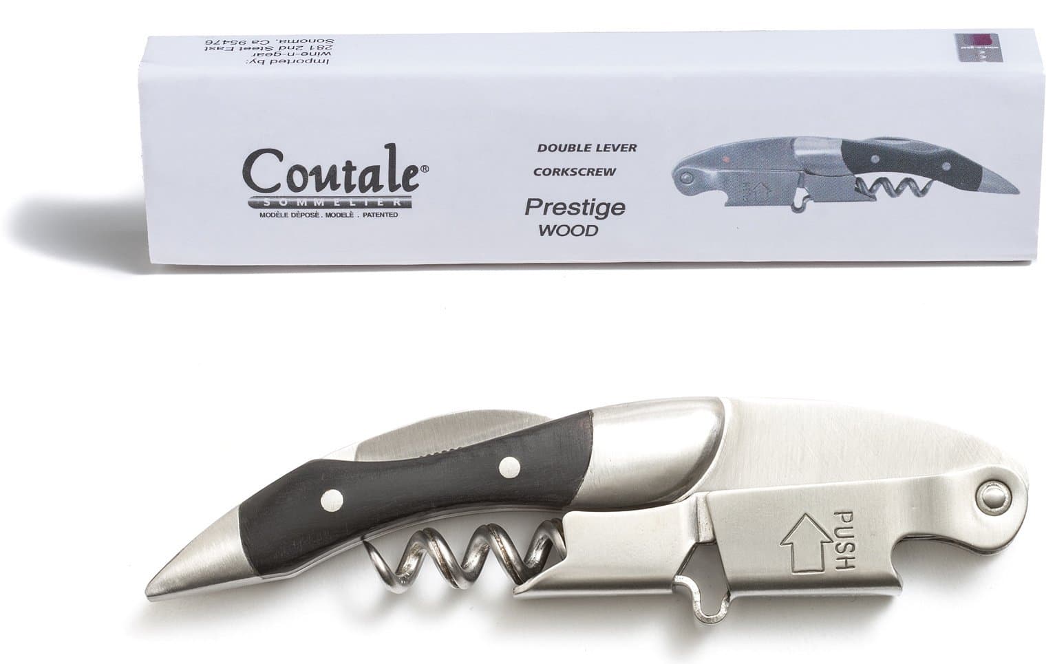 Prestige By Coutale Sommelier - The French Patented Spring-Loaded Double Lever Waiters Corkscrew and Wine Bottle Opener (Blackwood)