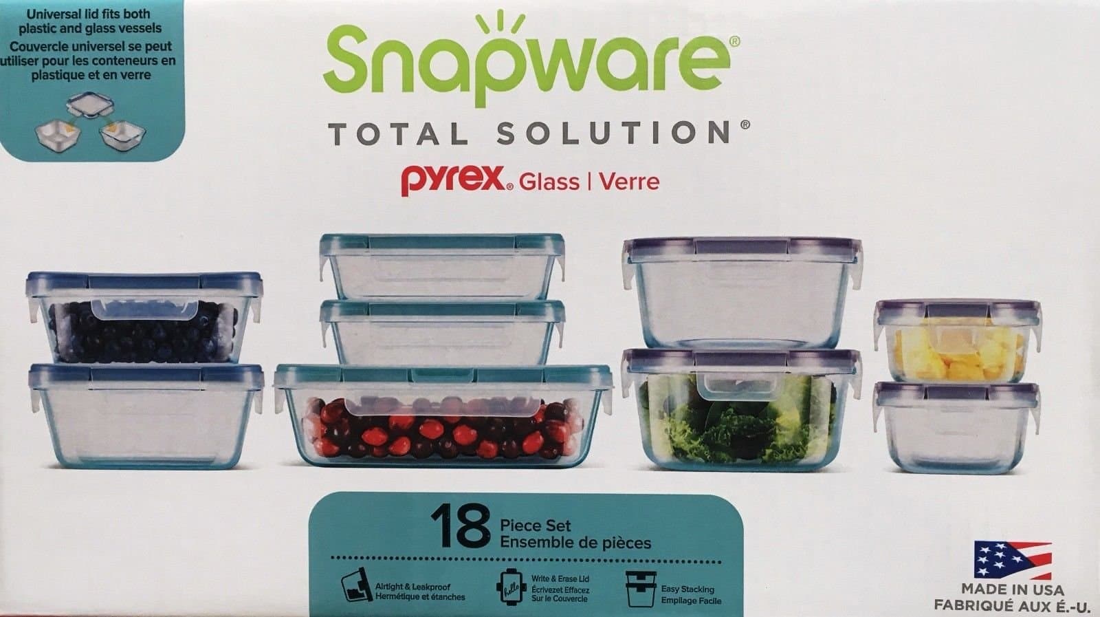SNAPWARE ガラス食品保存容器 18PC セット(蓋含む)本体オーブン可