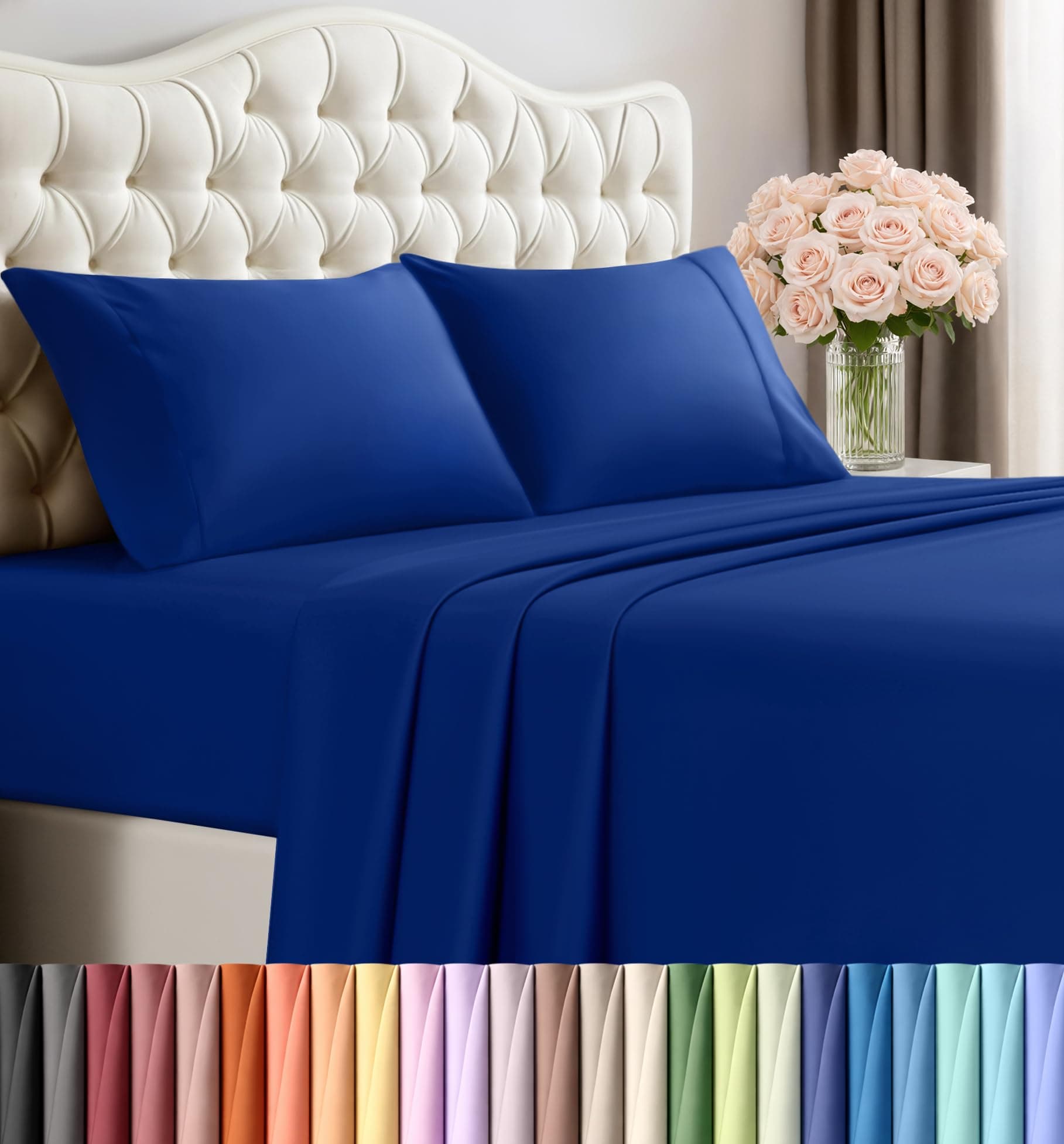 Full Bed Sheets Set - 4 Piece Bedding - Brushed Microfiber - Shrinkage and Fade Resistant - Easy Care (Full, Royal Blue)