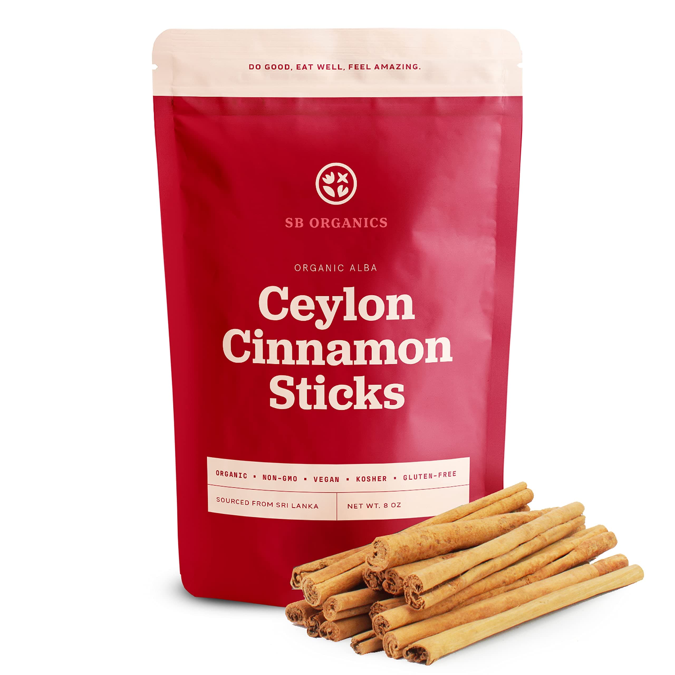 Sun Bay Foods Ceylon Cinnamon Sticks - 8 oz Bag of Organic Alba Grade Non-GMO Vegan True Cinnamon Stick from Sri Lanka - Free of Gluten, Dairy, and Soy