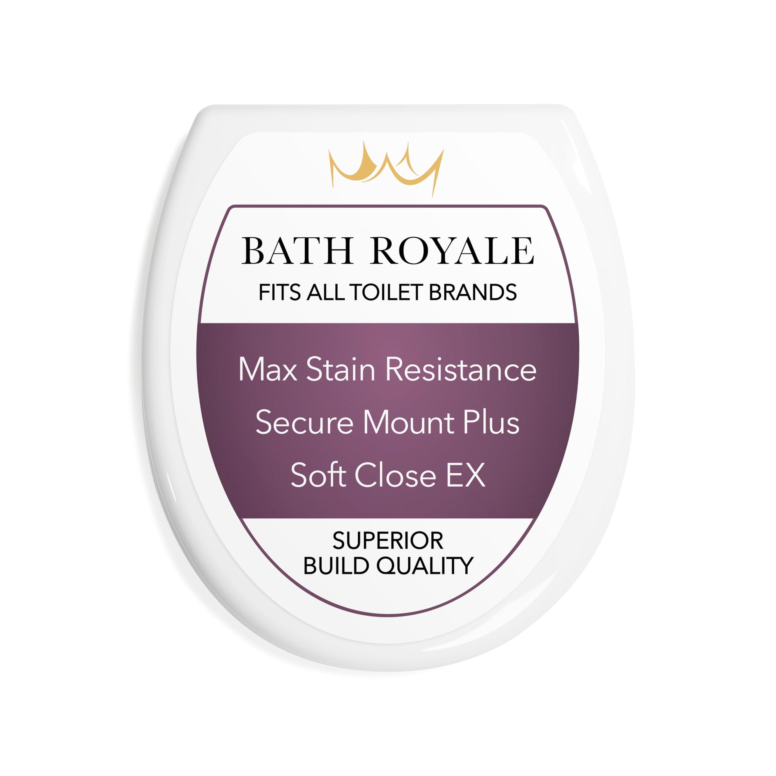 Bath Royale Soft Close Toilet Seat Round with Lid BR500-00 White, Comfortable, Durable, Sturdy, Stain-Resistant and Easy to Clean, Fits All Toilet Brands, Executive Series